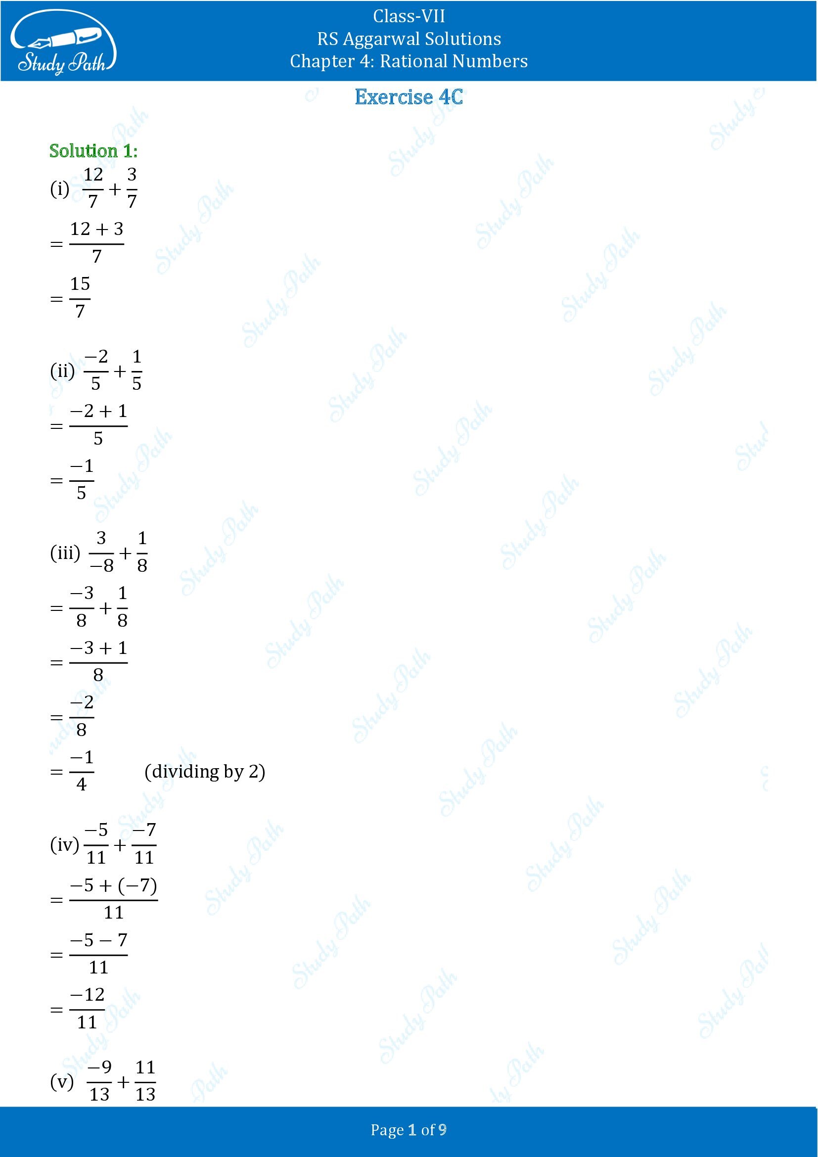 RS Aggarwal Solutions Class 7 Chapter 4 Rational Numbers Exercise 4C 00001