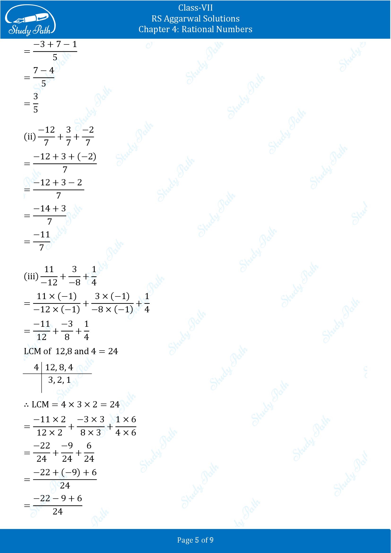 RS Aggarwal Solutions Class 7 Chapter 4 Rational Numbers Exercise 4C 00005