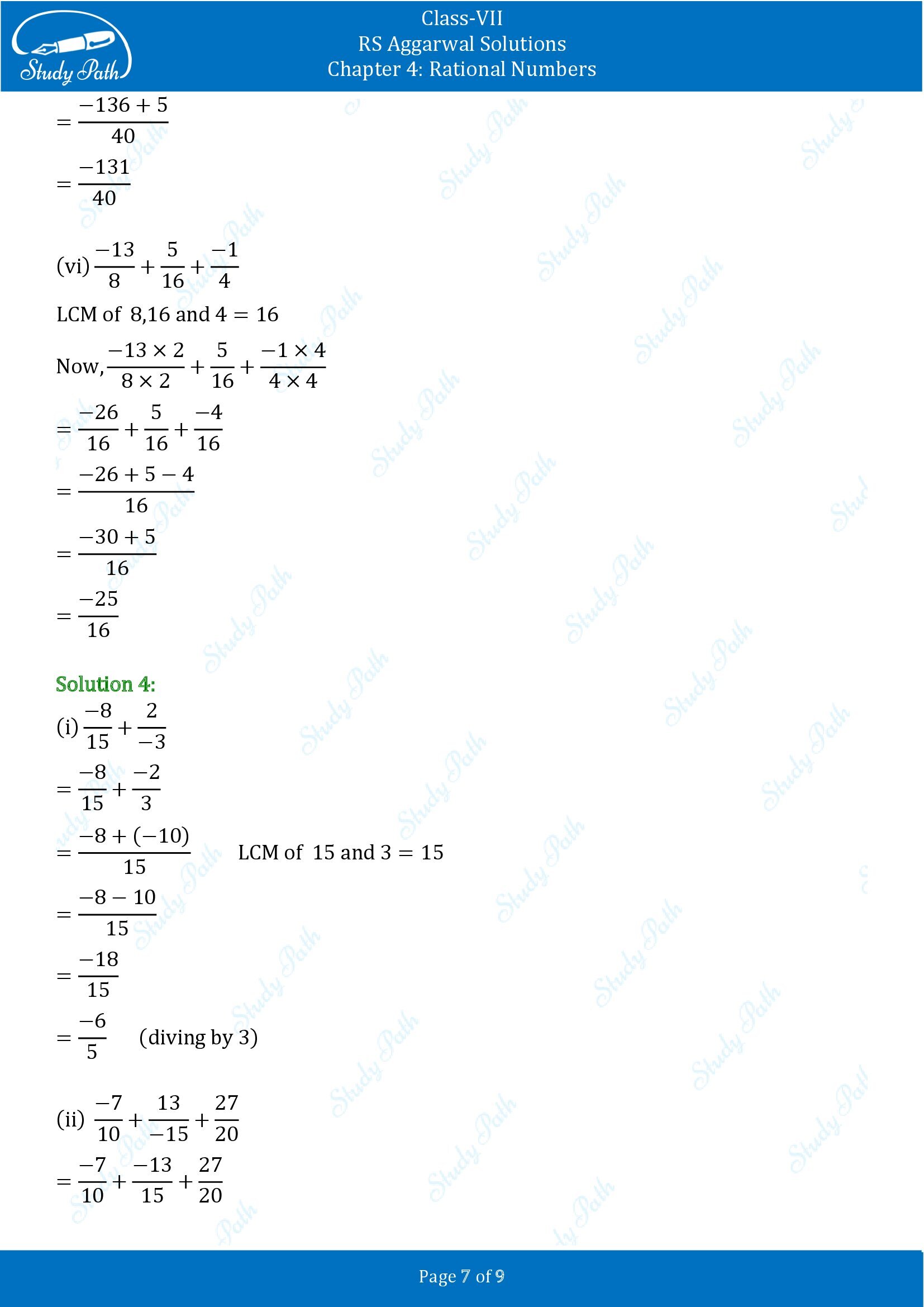 RS Aggarwal Solutions Class 7 Chapter 4 Rational Numbers Exercise 4C 00007