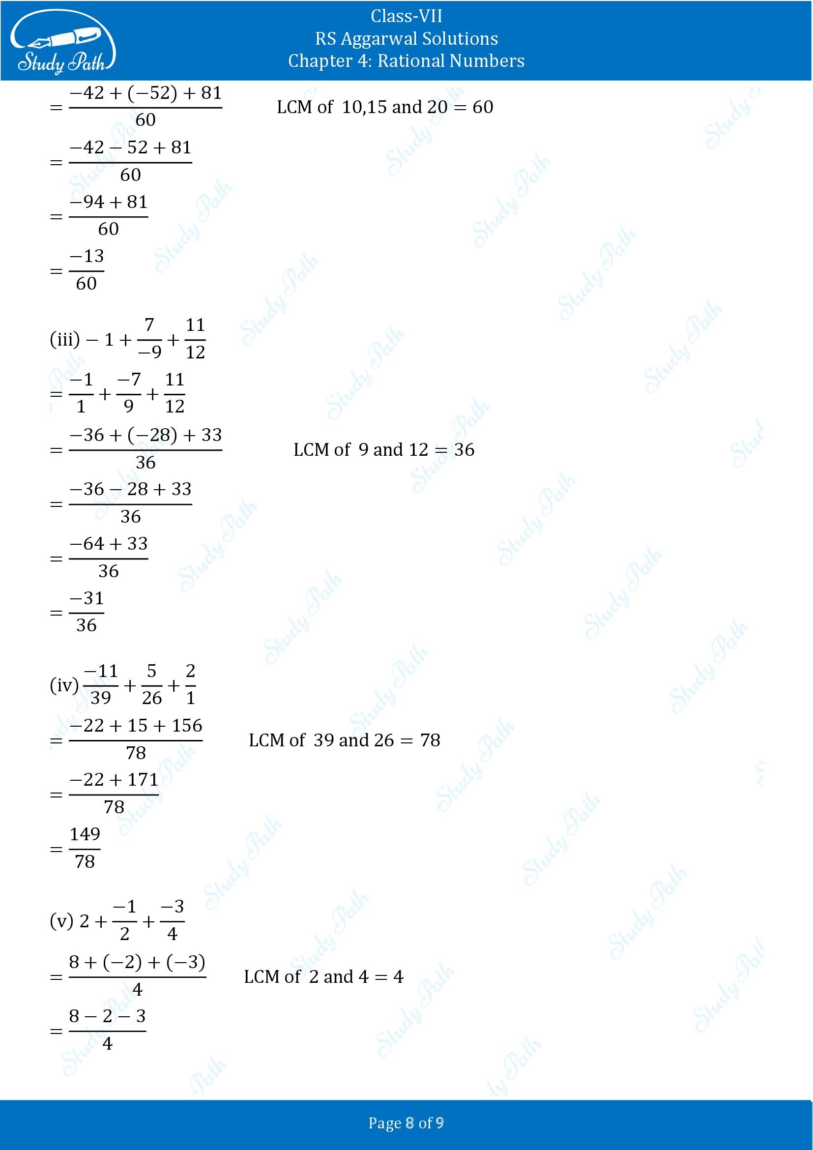 RS Aggarwal Solutions Class 7 Chapter 4 Rational Numbers Exercise 4C 00008