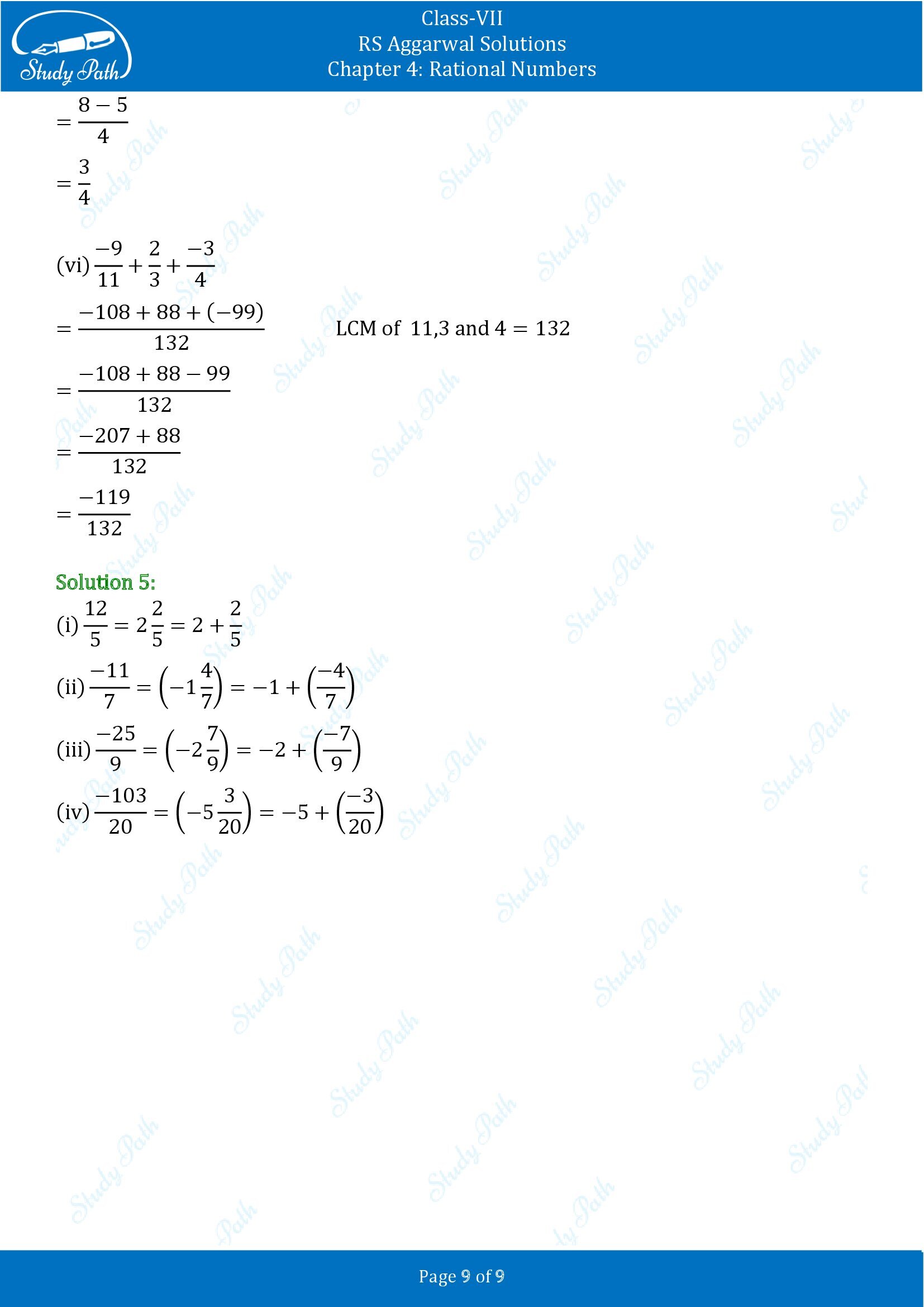 RS Aggarwal Solutions Class 7 Chapter 4 Rational Numbers Exercise 4C 00009