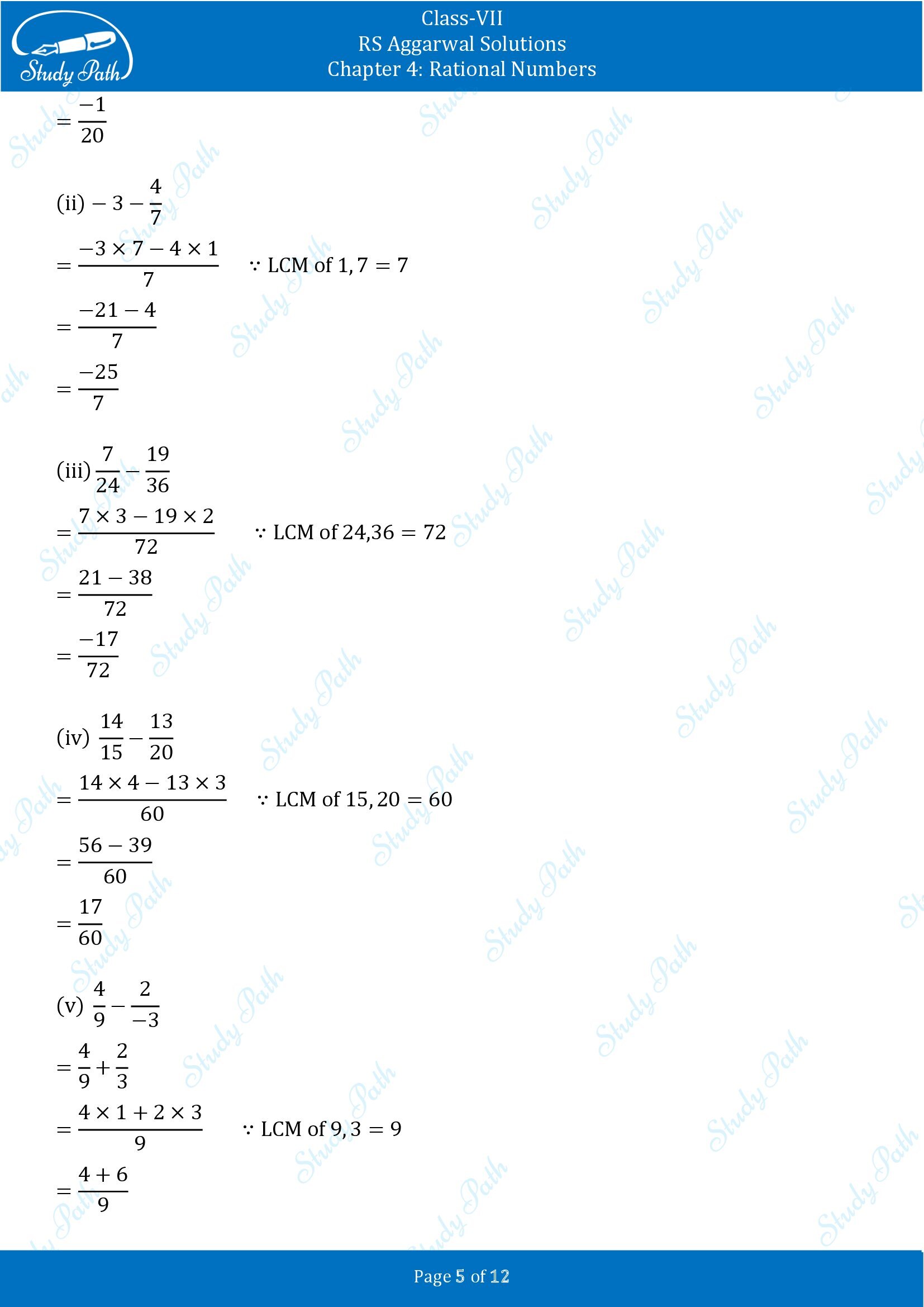 RS Aggarwal Solutions Class 7 Chapter 4 Rational Numbers Exercise 4D 00005