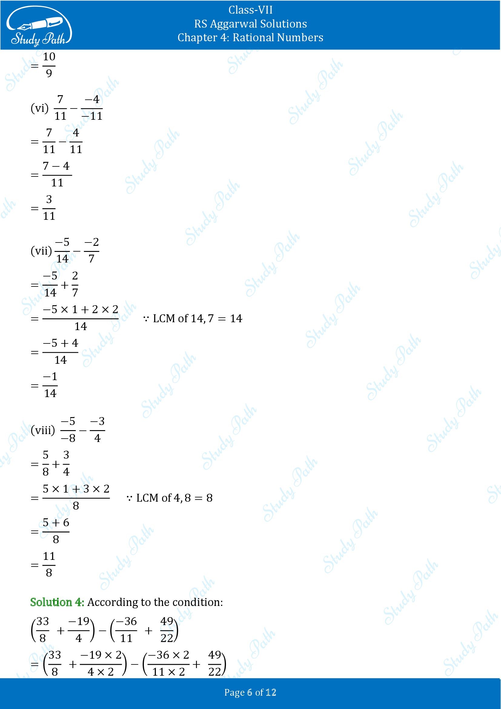 RS Aggarwal Solutions Class 7 Chapter 4 Rational Numbers Exercise 4D 00006