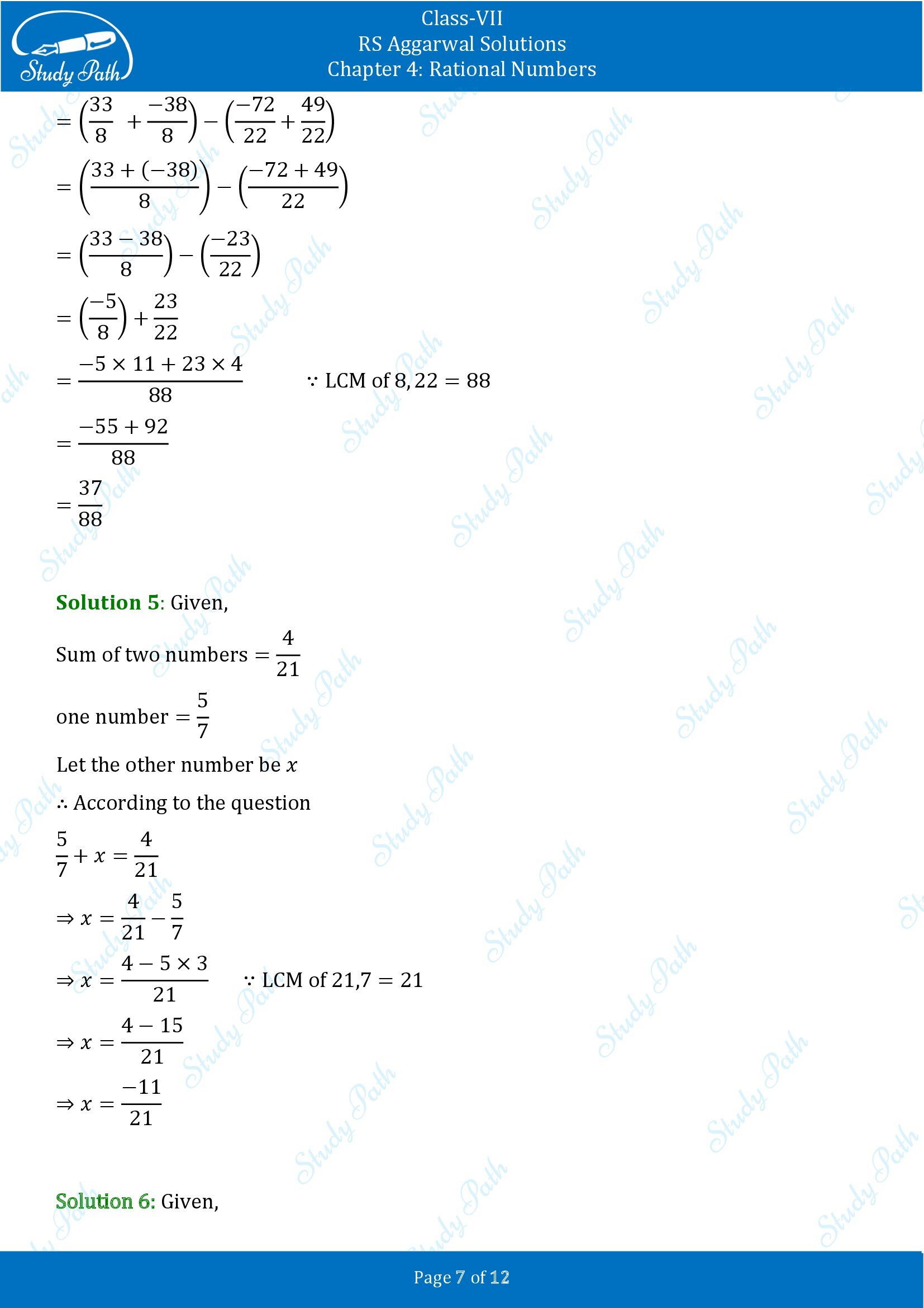 RS Aggarwal Solutions Class 7 Chapter 4 Rational Numbers Exercise 4D 00007