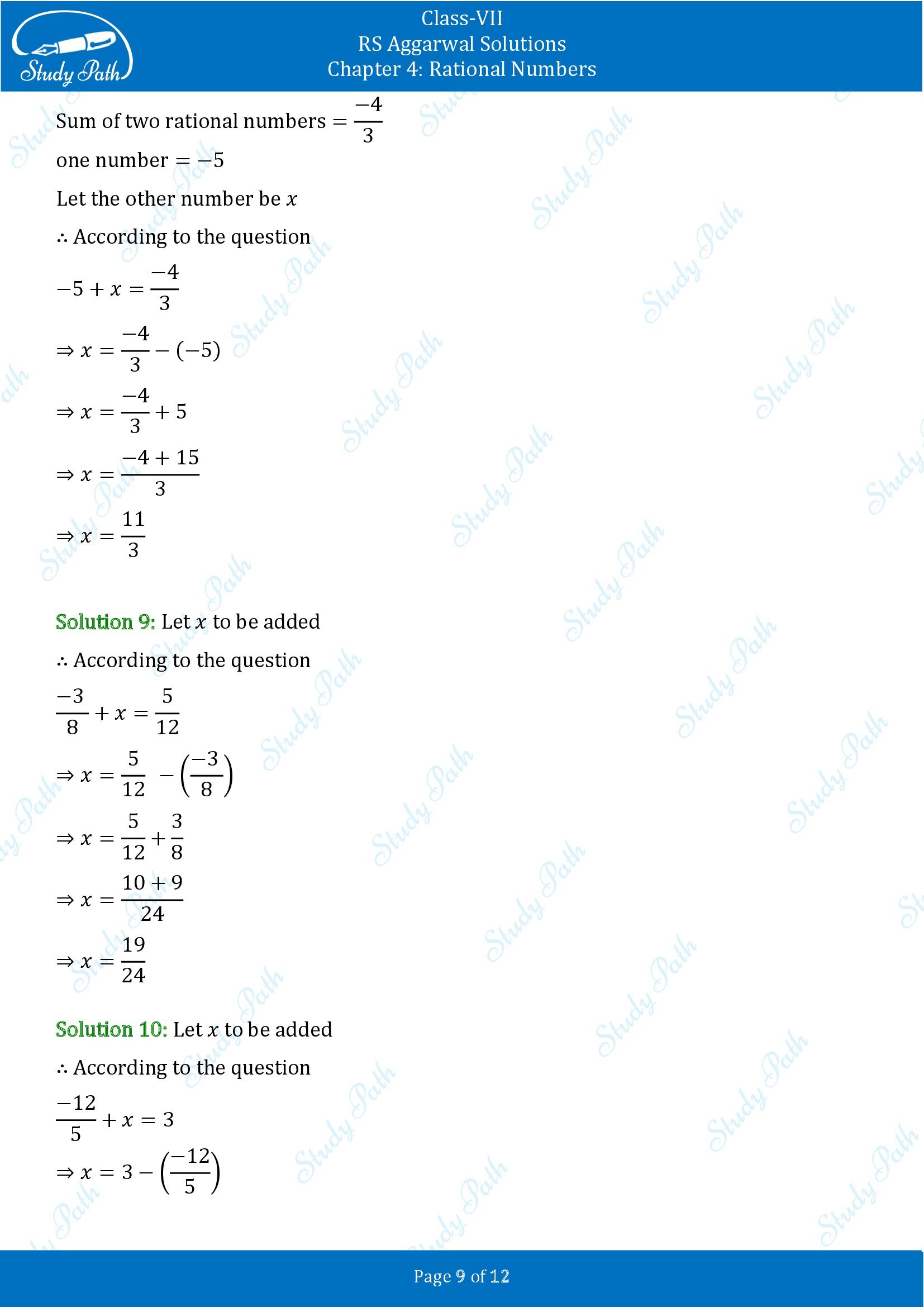 RS Aggarwal Solutions Class 7 Chapter 4 Rational Numbers Exercise 4D 00009