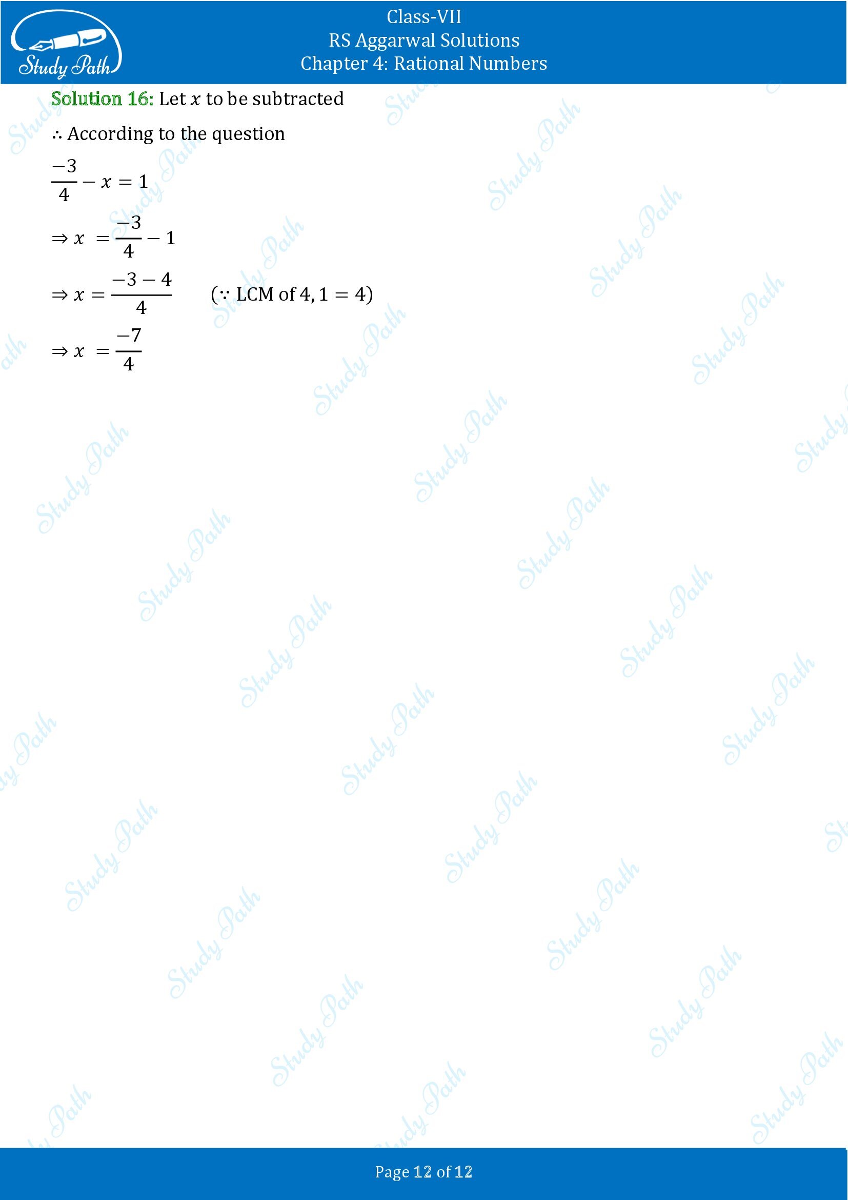 RS Aggarwal Solutions Class 7 Chapter 4 Rational Numbers Exercise 4D 00012