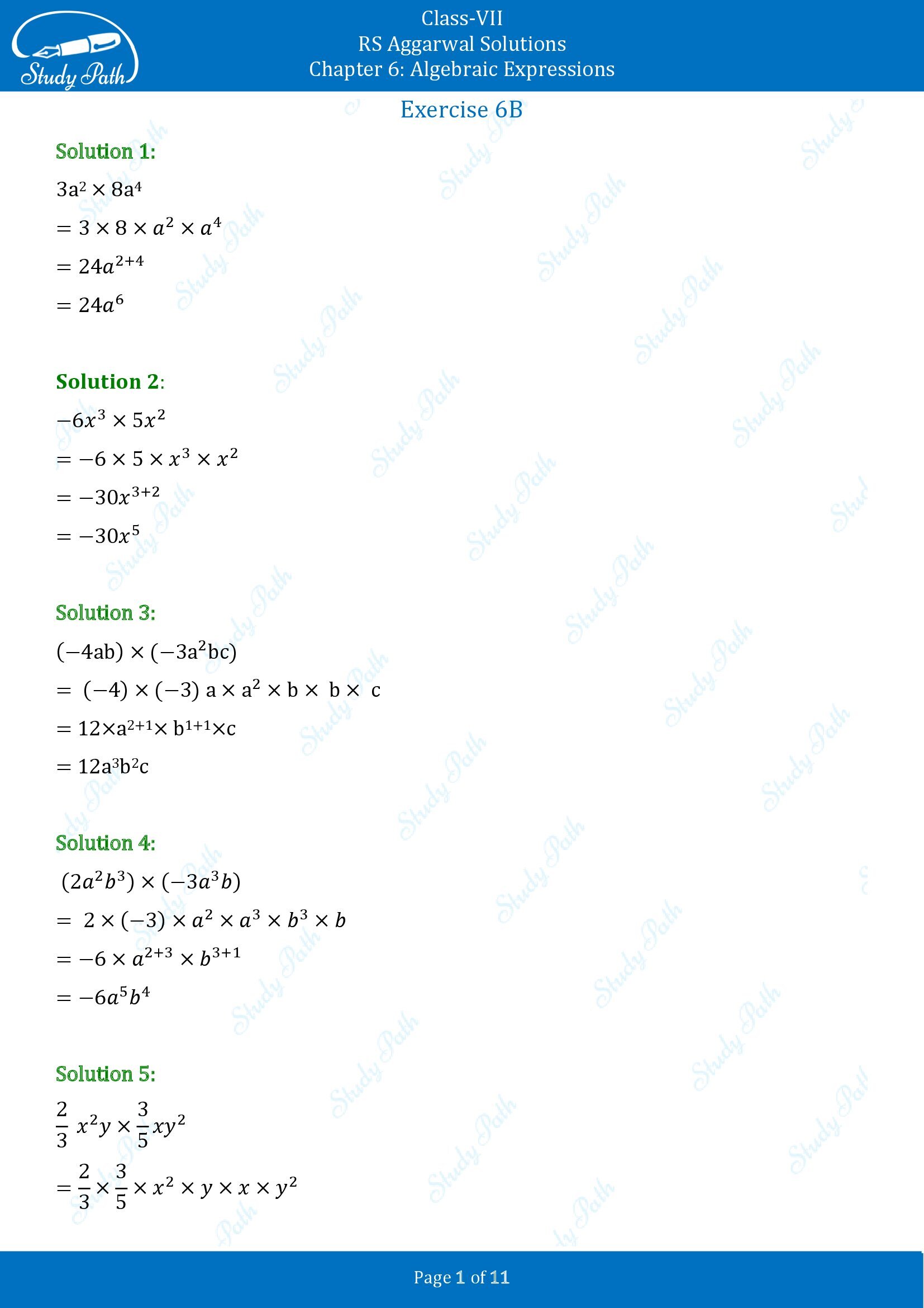 RS Aggarwal Solutions Class 7 Chapter 6 Algebraic Expresions Exercise 6B 00001