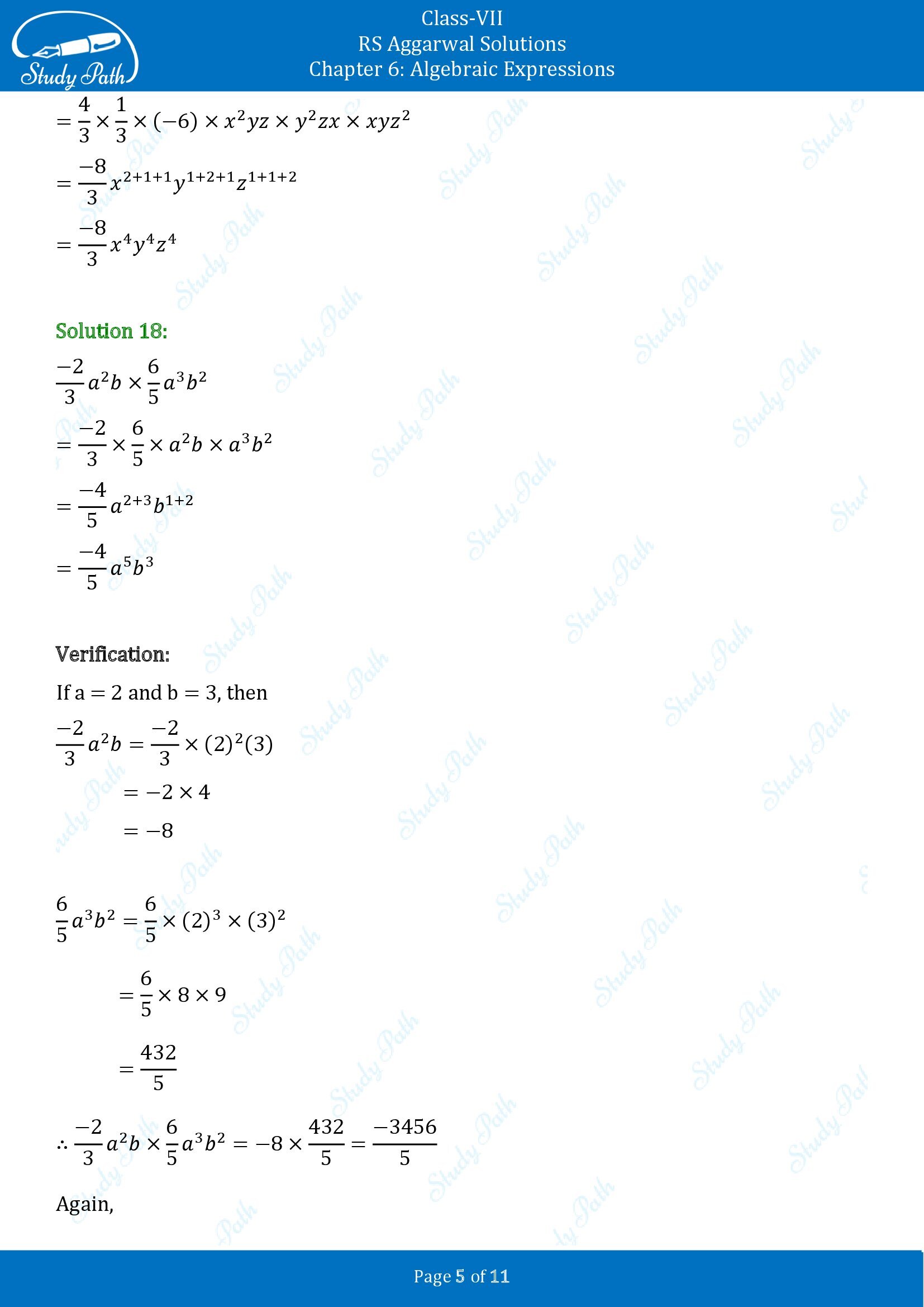 RS Aggarwal Solutions Class 7 Chapter 6 Algebraic Expresions Exercise 6B 00005