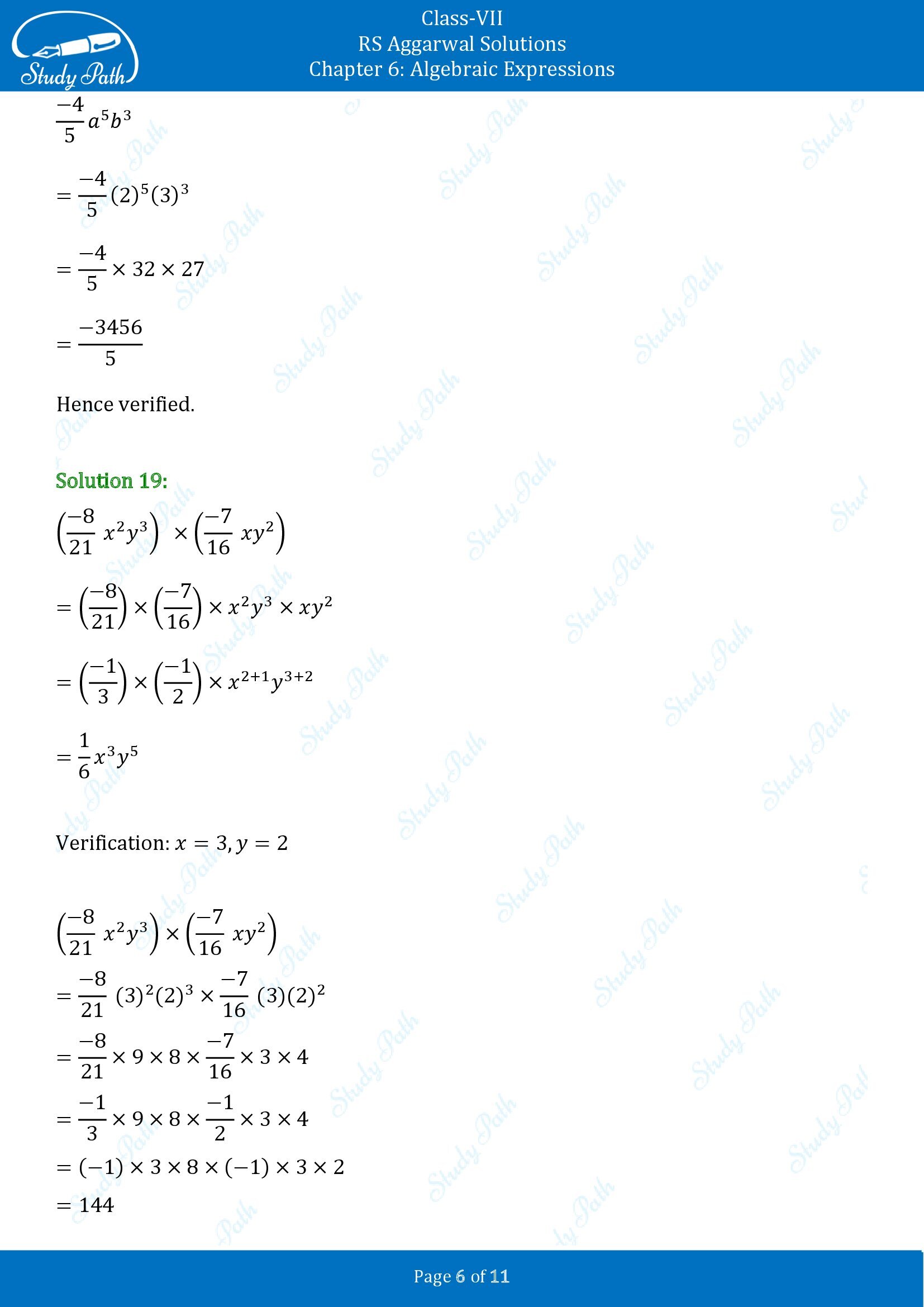 RS Aggarwal Solutions Class 7 Chapter 6 Algebraic Expresions Exercise 6B 00006