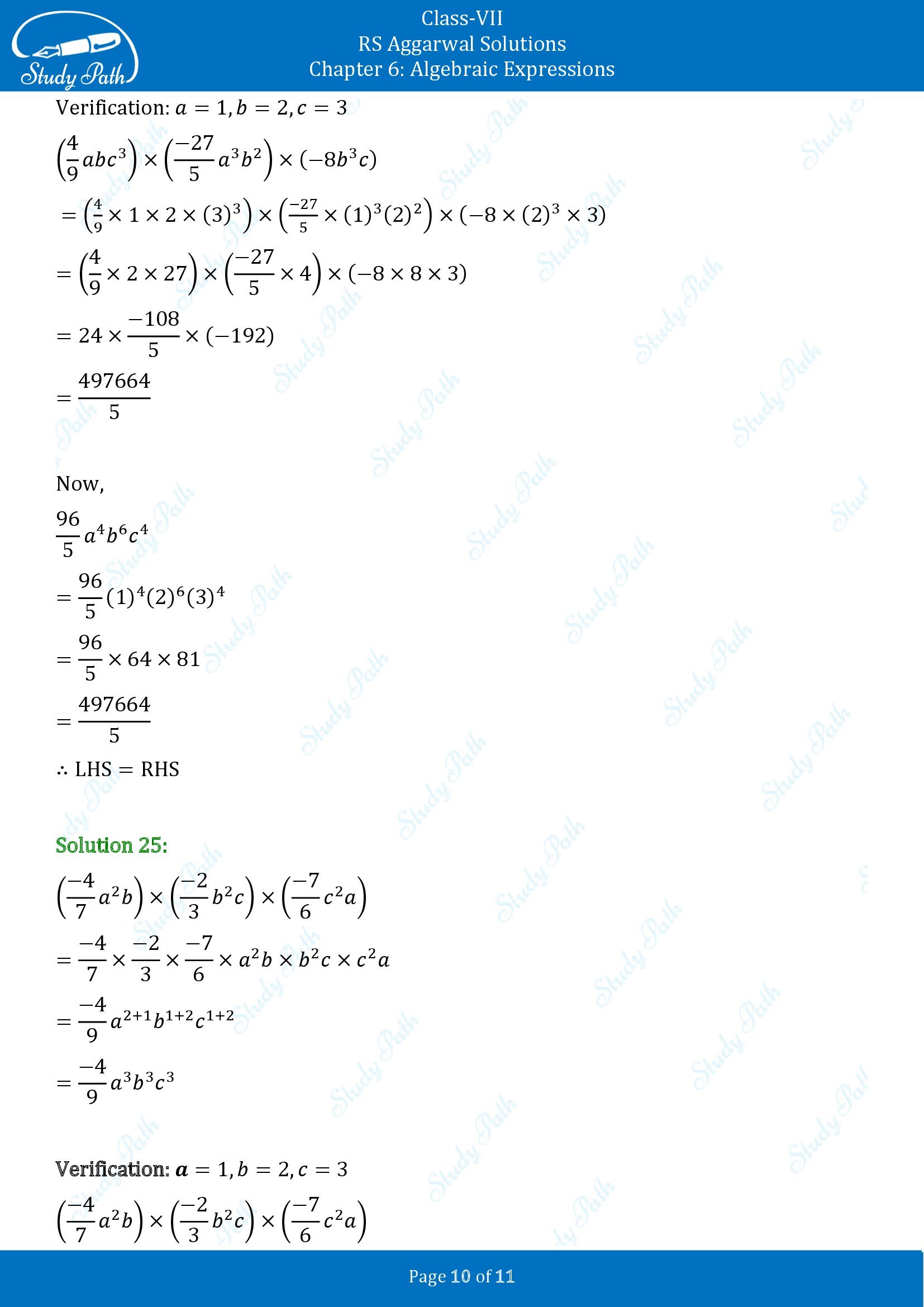 RS Aggarwal Solutions Class 7 Chapter 6 Algebraic Expresions Exercise 6B 00010