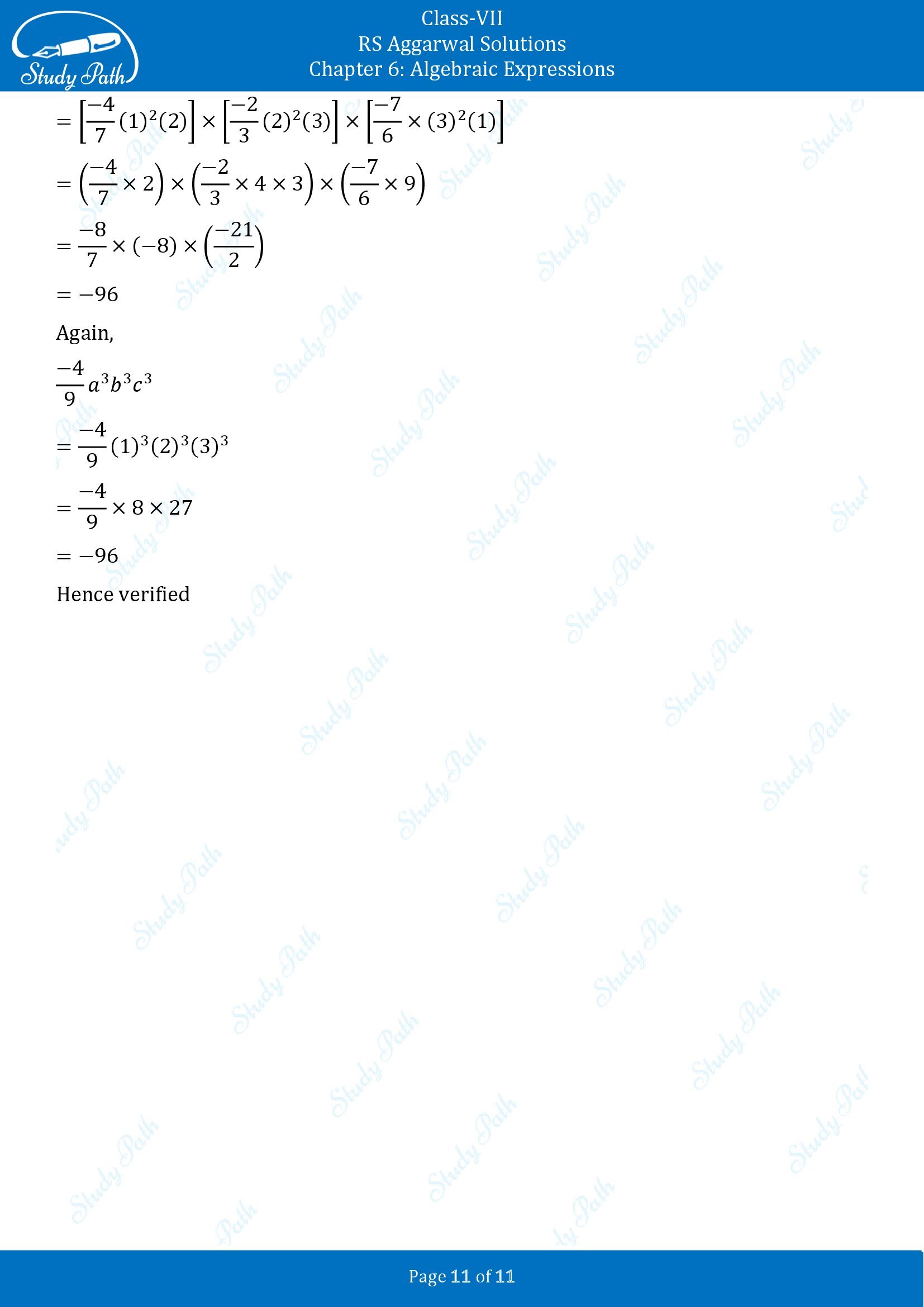 RS Aggarwal Solutions Class 7 Chapter 6 Algebraic Expresions Exercise 6B 00011