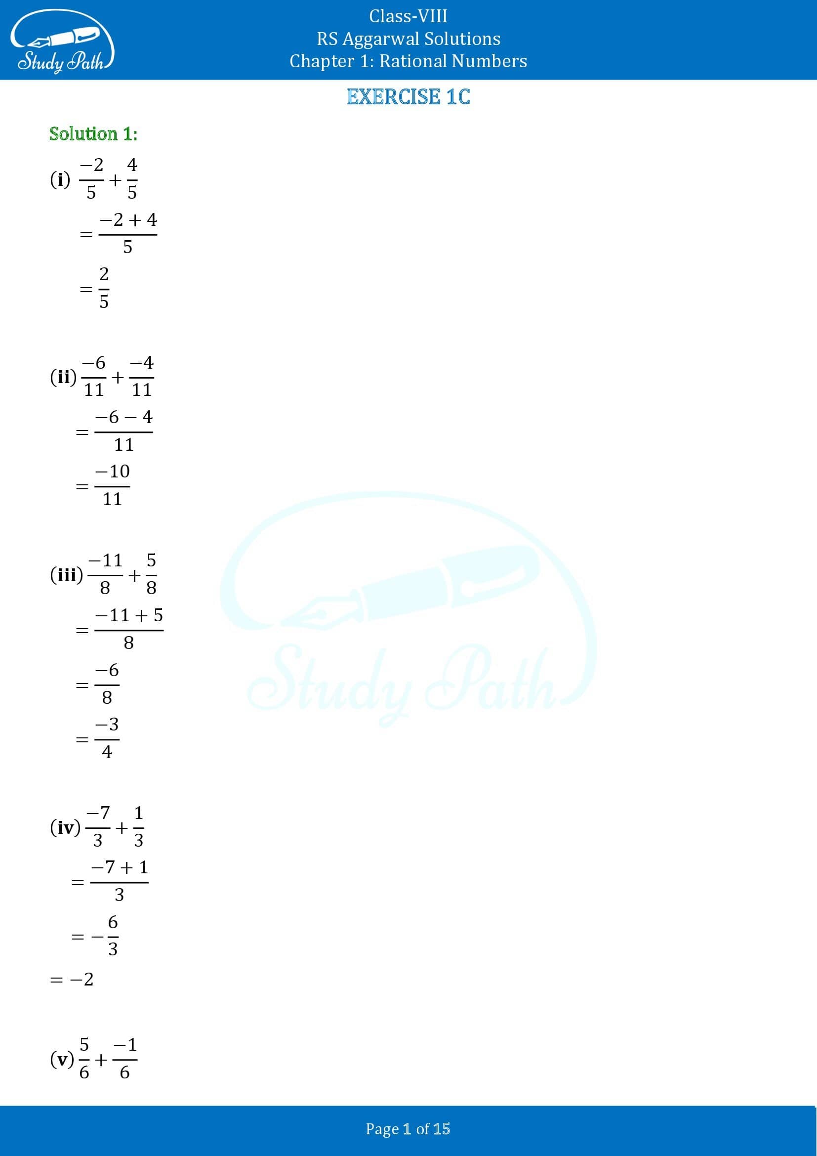 RS Aggarwal Solutions Class 8 Chapter 1 Rational Numbers Exercise 1C 00001