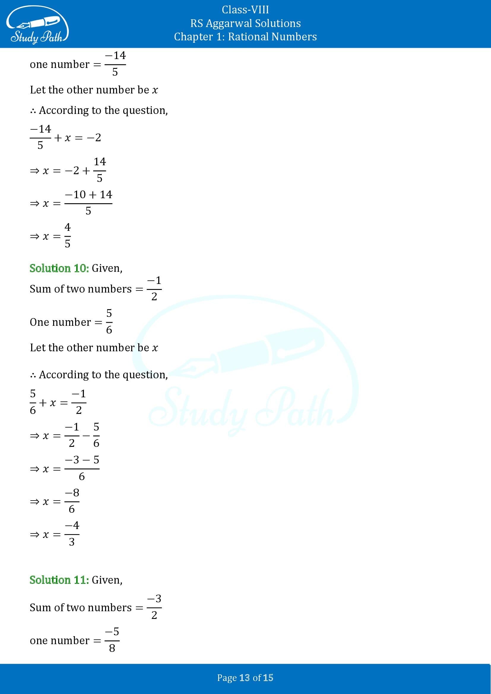 RS Aggarwal Solutions Class 8 Chapter 1 Rational Numbers Exercise 1C 00013