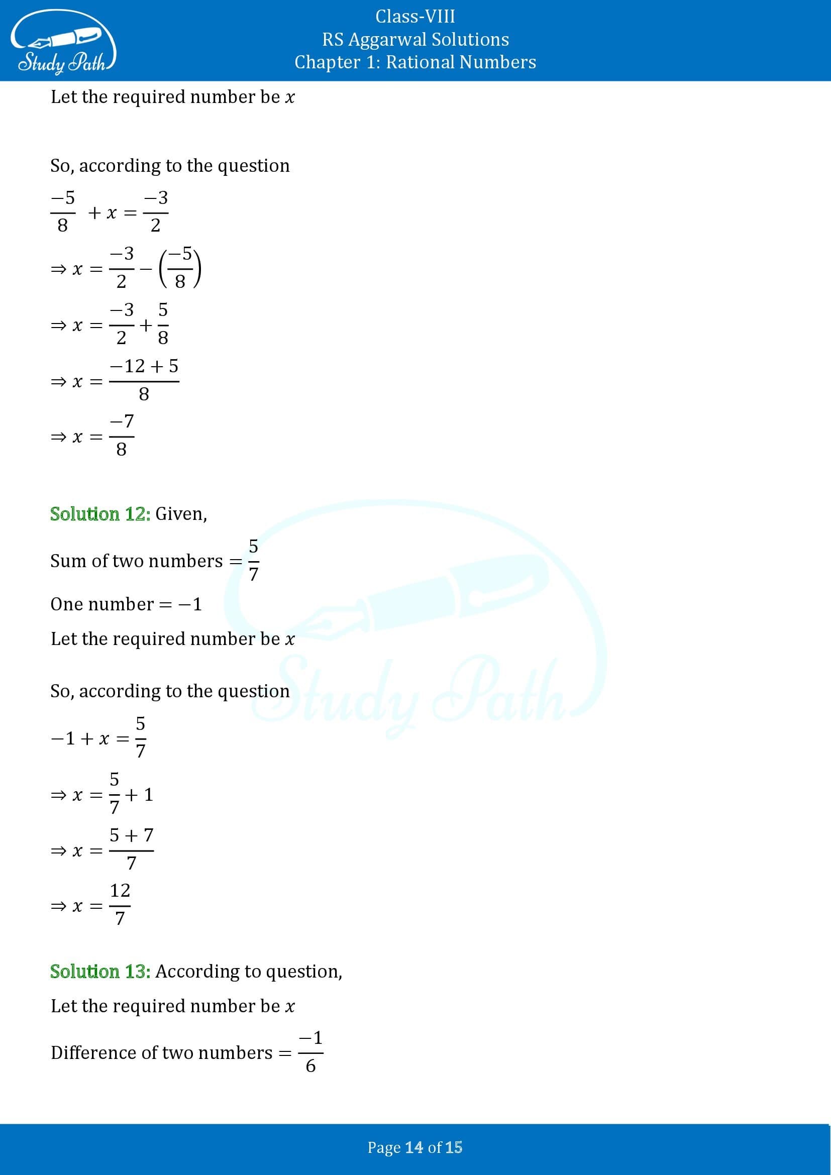 RS Aggarwal Solutions Class 8 Chapter 1 Rational Numbers Exercise 1C 00014