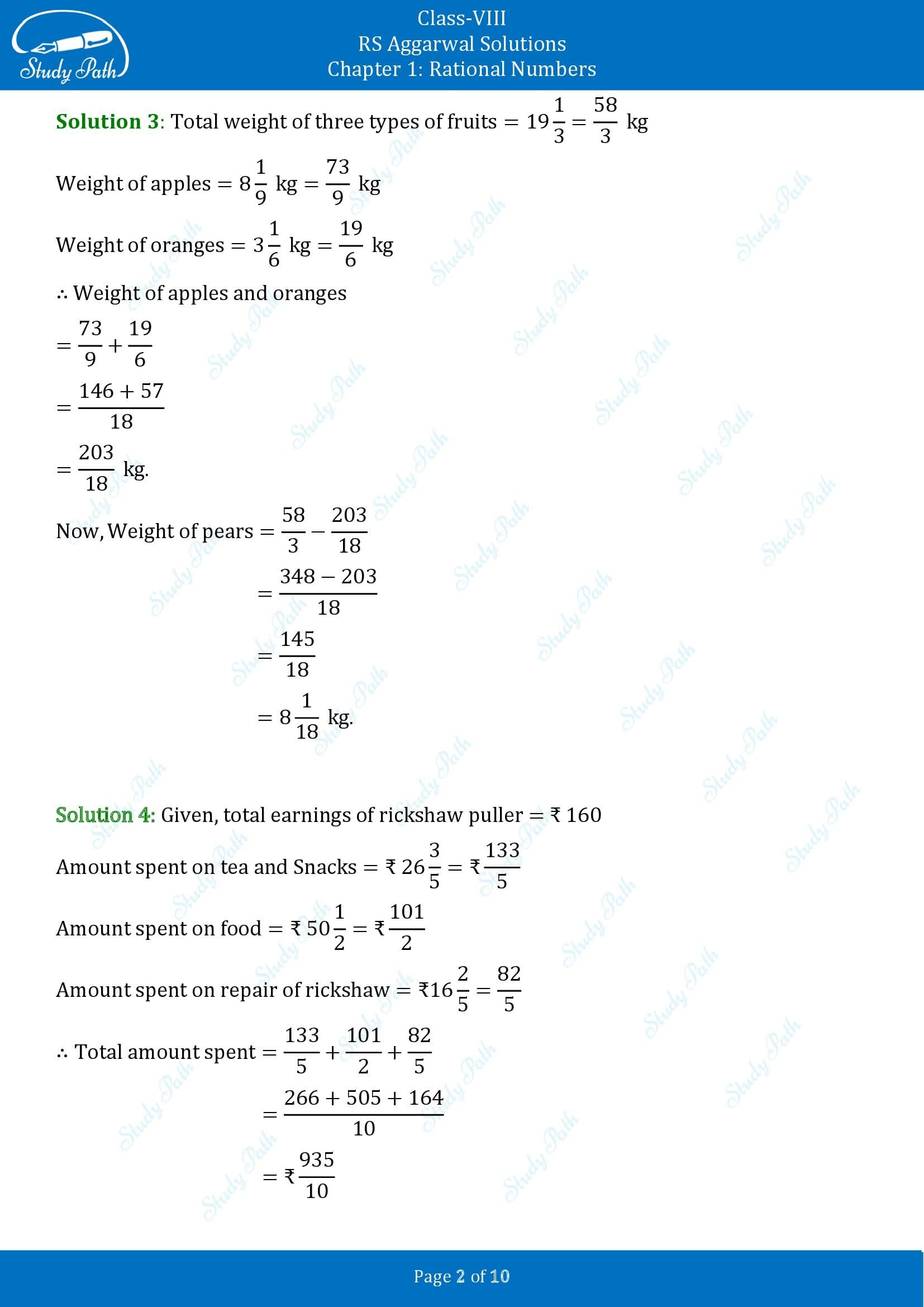 RS Aggarwal Solutions Class 8 Chapter 1 Rational Numbers Exercise 1G 00002