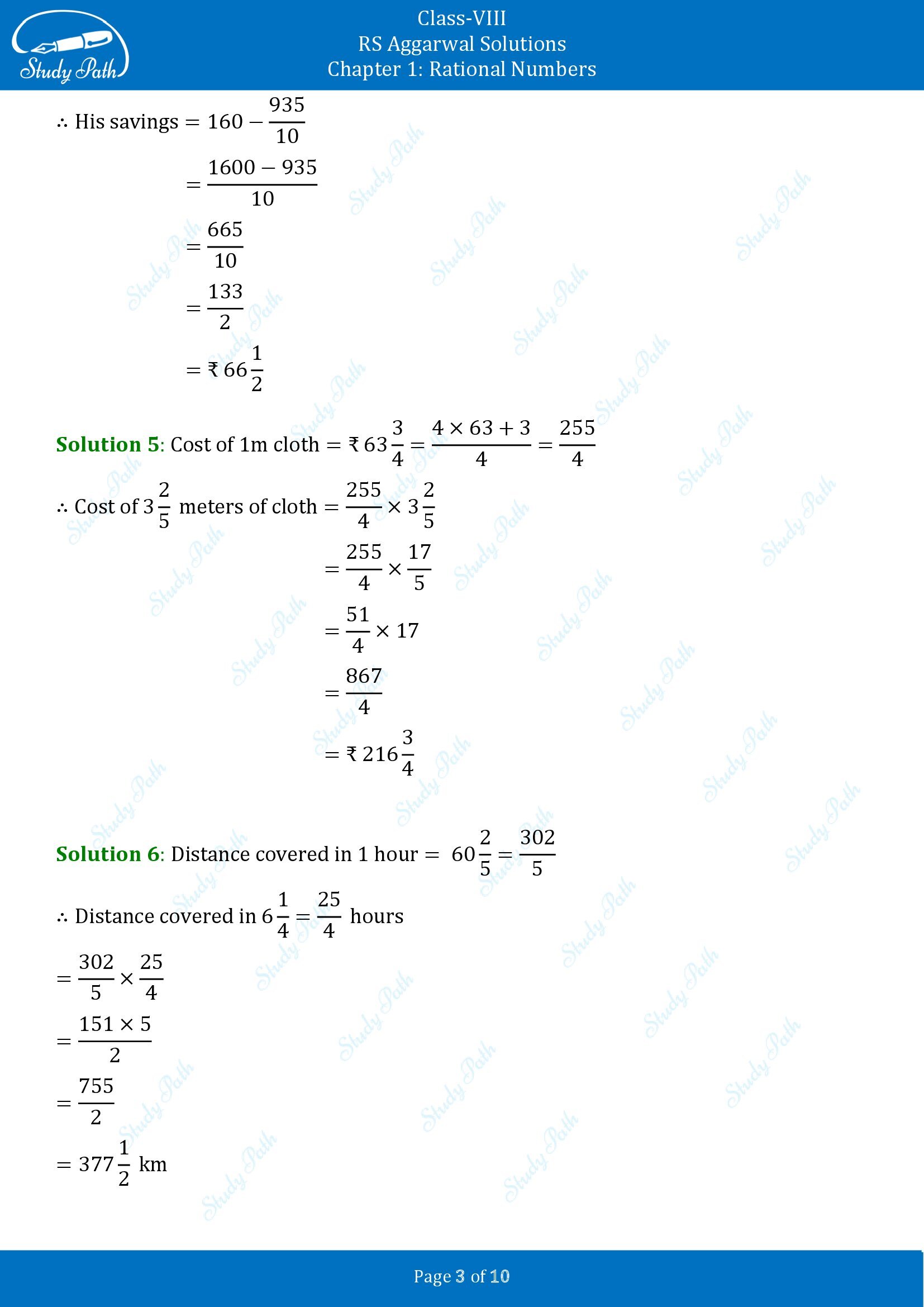 RS Aggarwal Solutions Class 8 Chapter 1 Rational Numbers Exercise 1G 00003