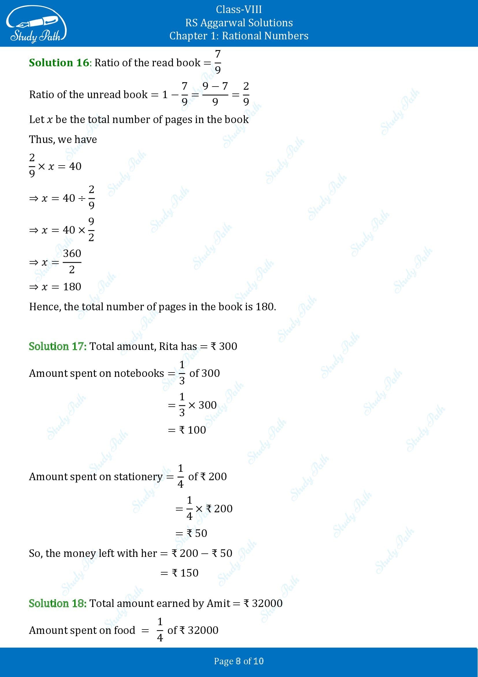 RS Aggarwal Solutions Class 8 Chapter 1 Rational Numbers Exercise 1G 00008