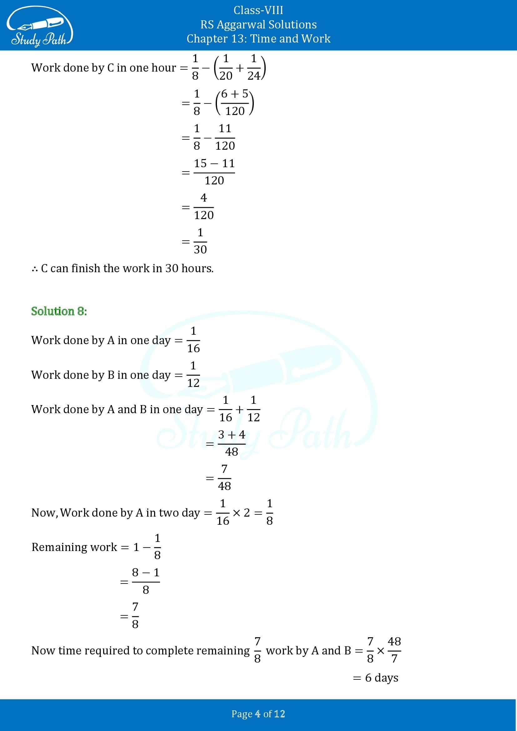 RS Aggarwal Solutions Class 8 Chapter 13 Time and Work Exercise 13A 00004