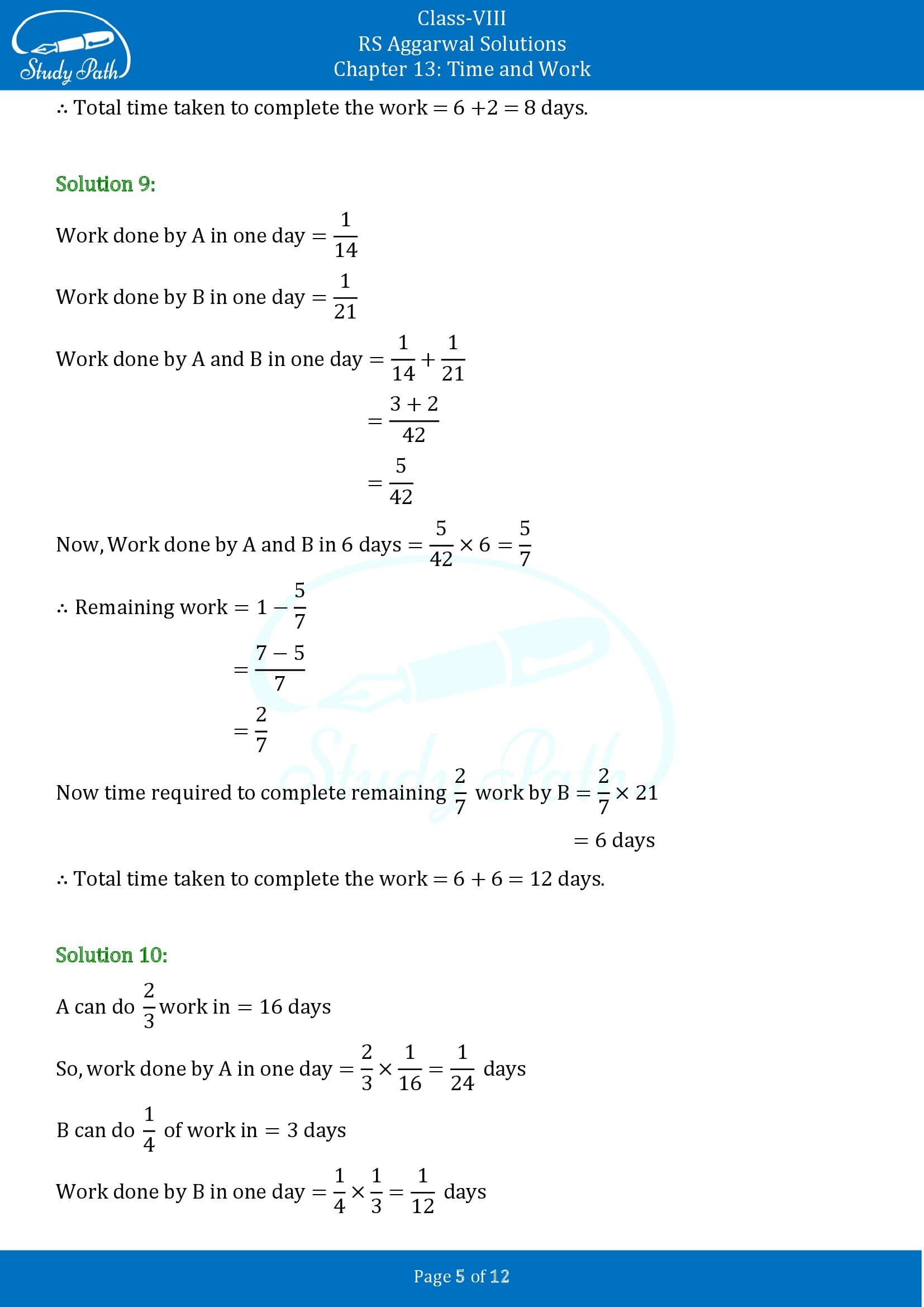 RS Aggarwal Solutions Class 8 Chapter 13 Time and Work Exercise 13A 00005