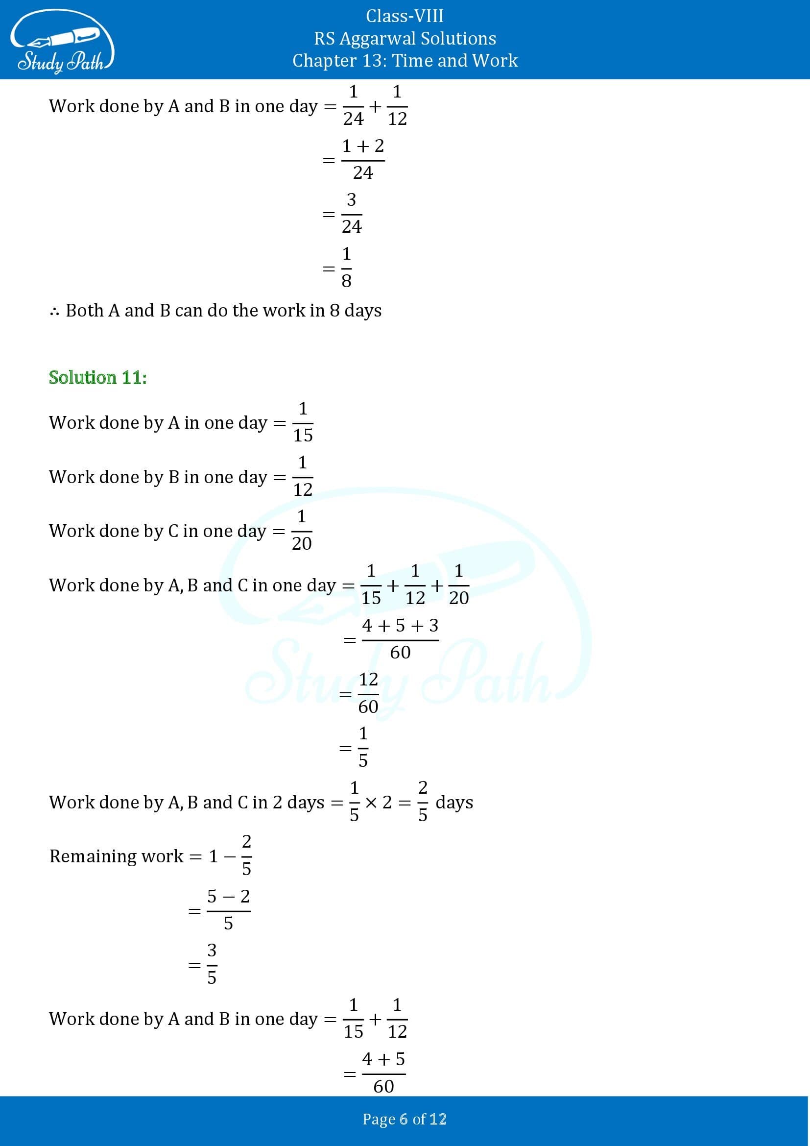 RS Aggarwal Solutions Class 8 Chapter 13 Time and Work Exercise 13A 00006