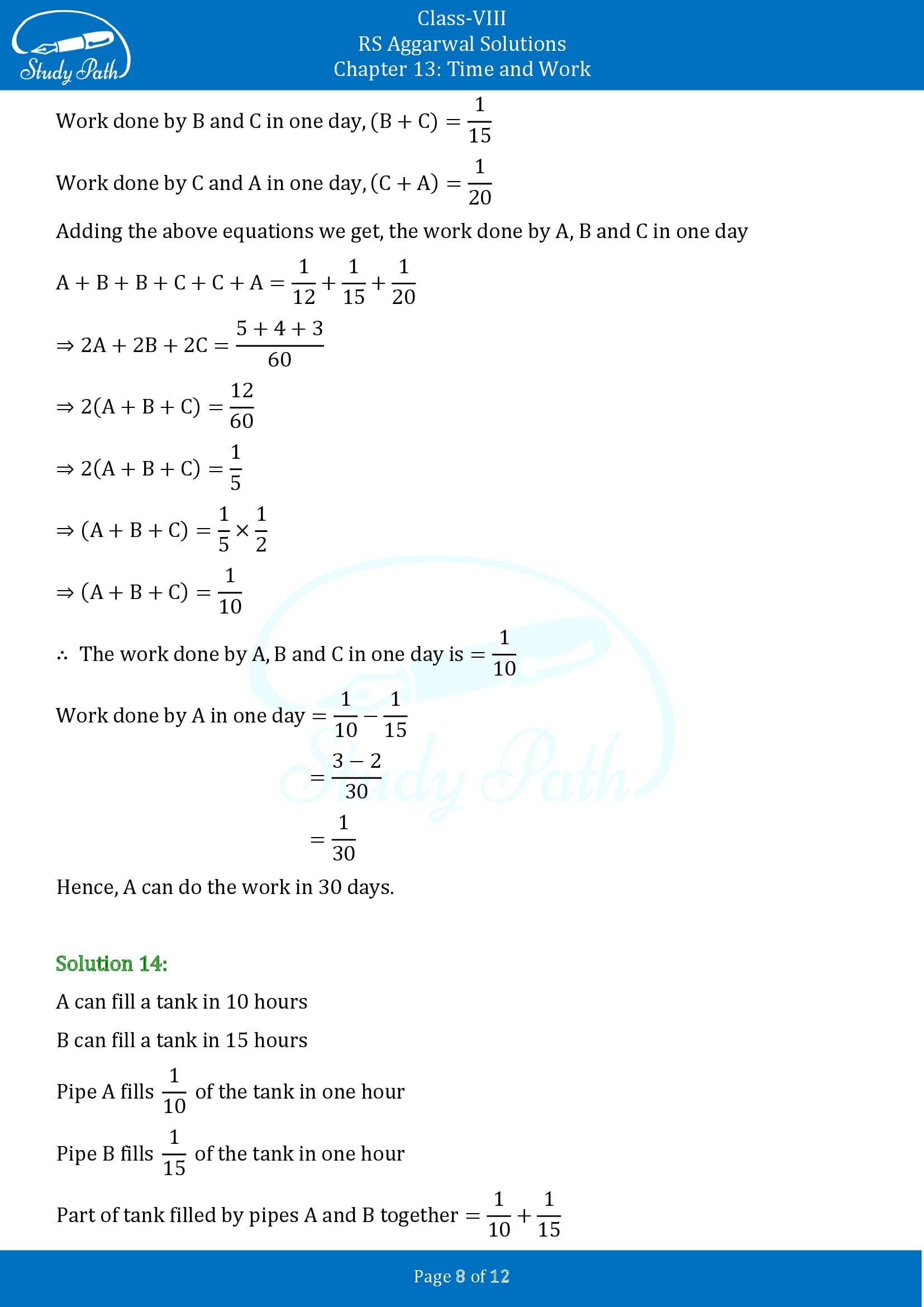 RS Aggarwal Solutions Class 8 Chapter 13 Time and Work Exercise 13A 00008