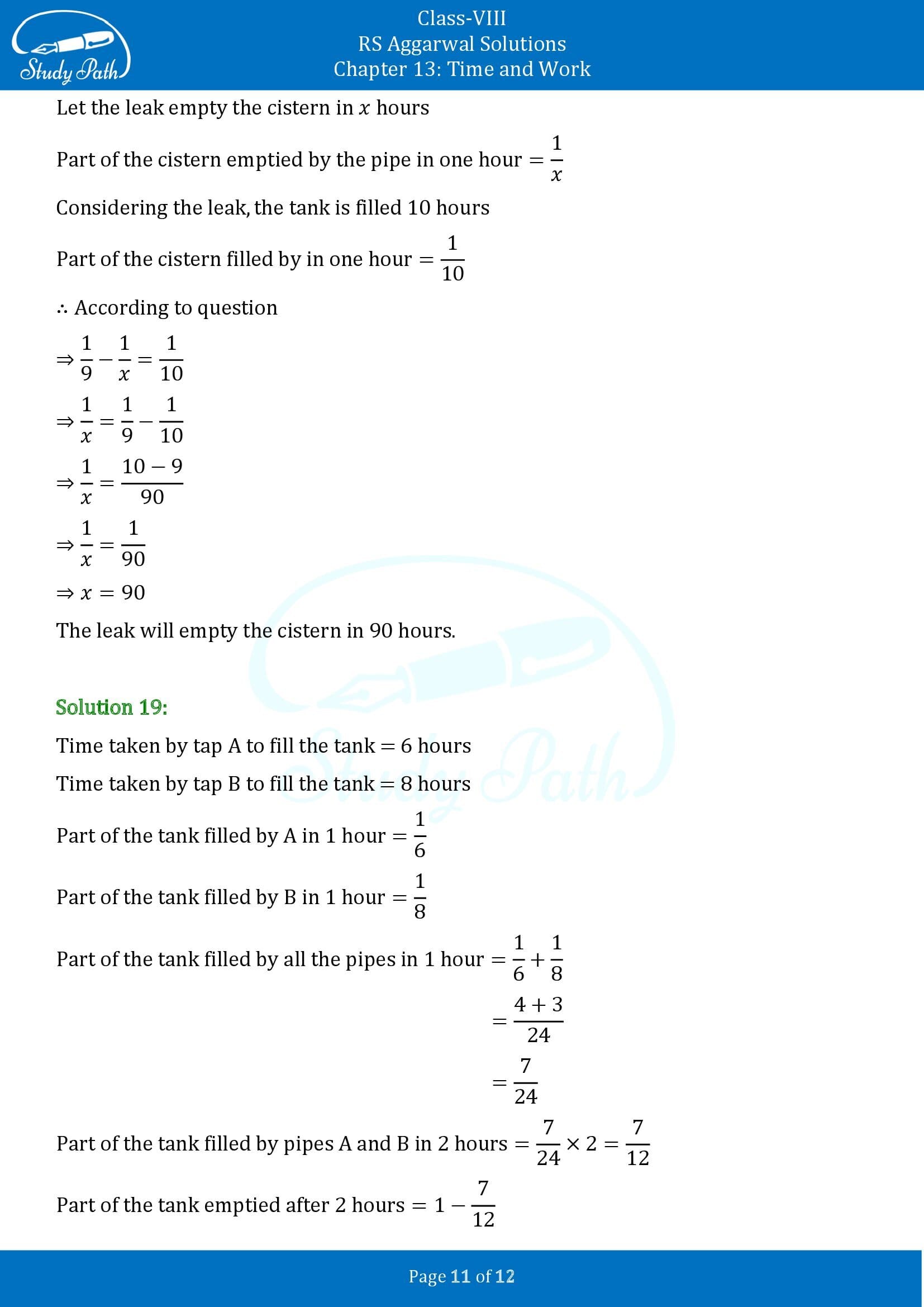 RS Aggarwal Solutions Class 8 Chapter 13 Time and Work Exercise 13A 00011