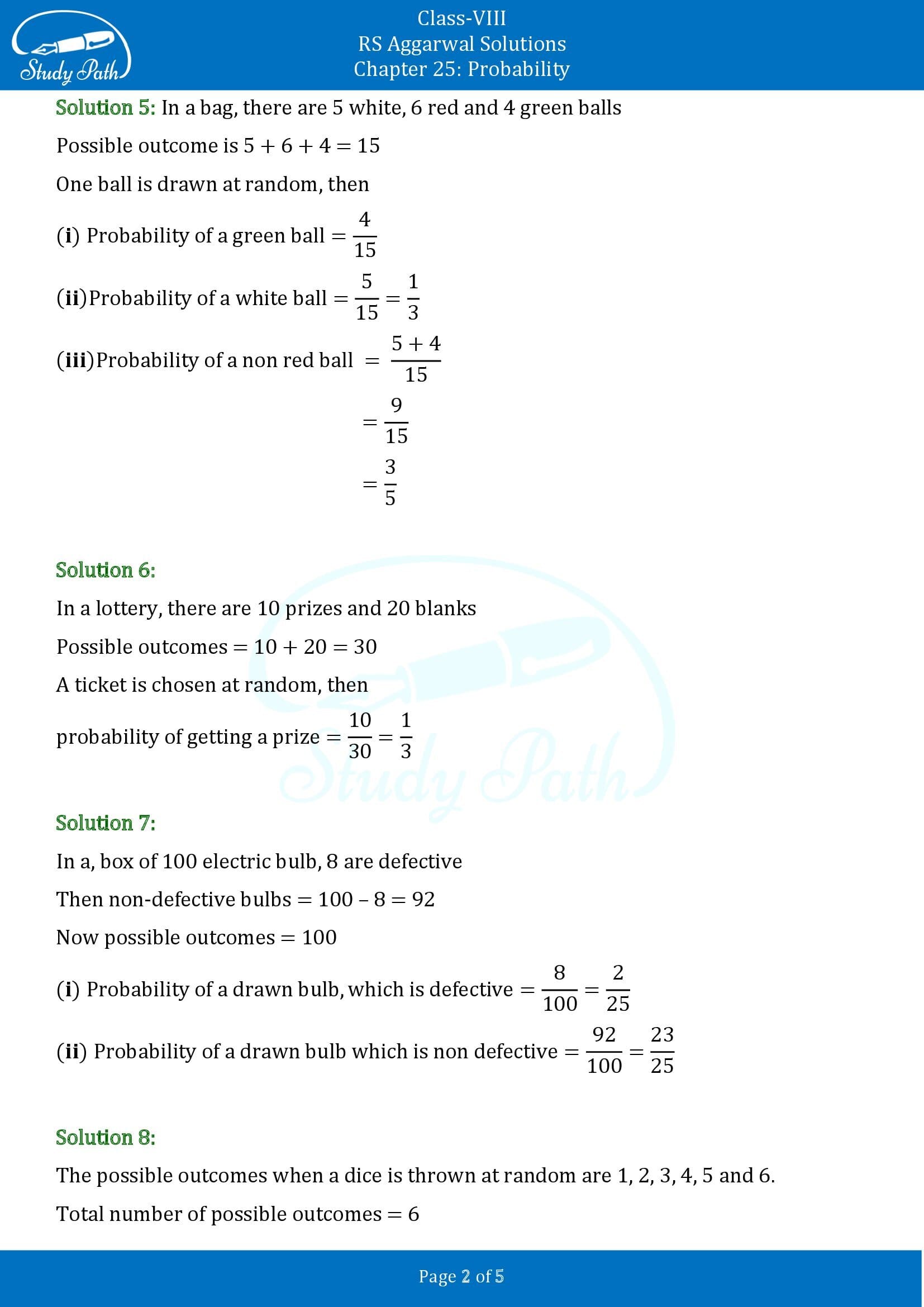 RS Aggarwal Solutions Class 8 Chapter 25 Probability Exercise 25A 00002