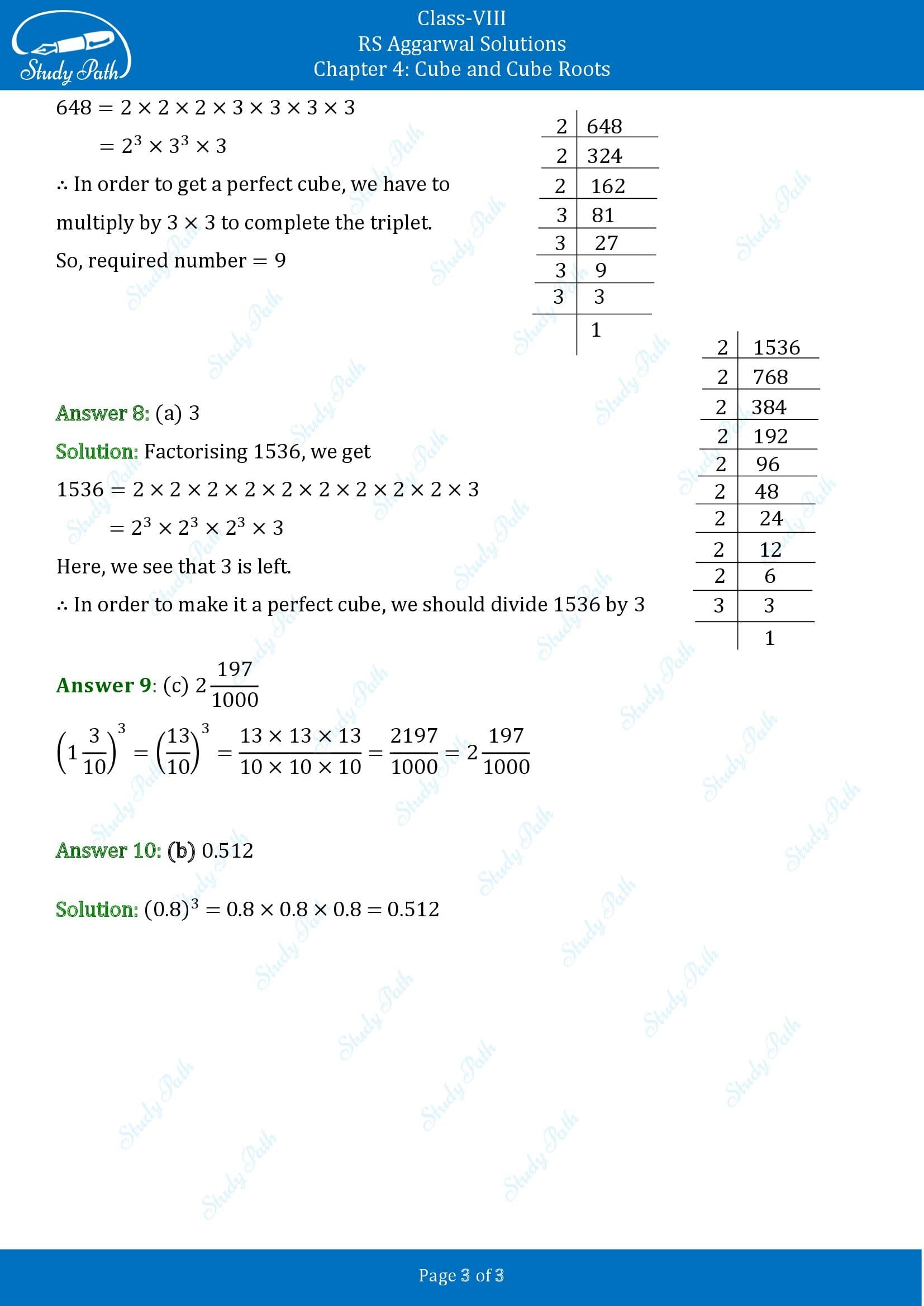 RS Aggarwal Solutions Class 8 Chapter 4 Cube and Cube Roots Exercise 4D MCQs 00003