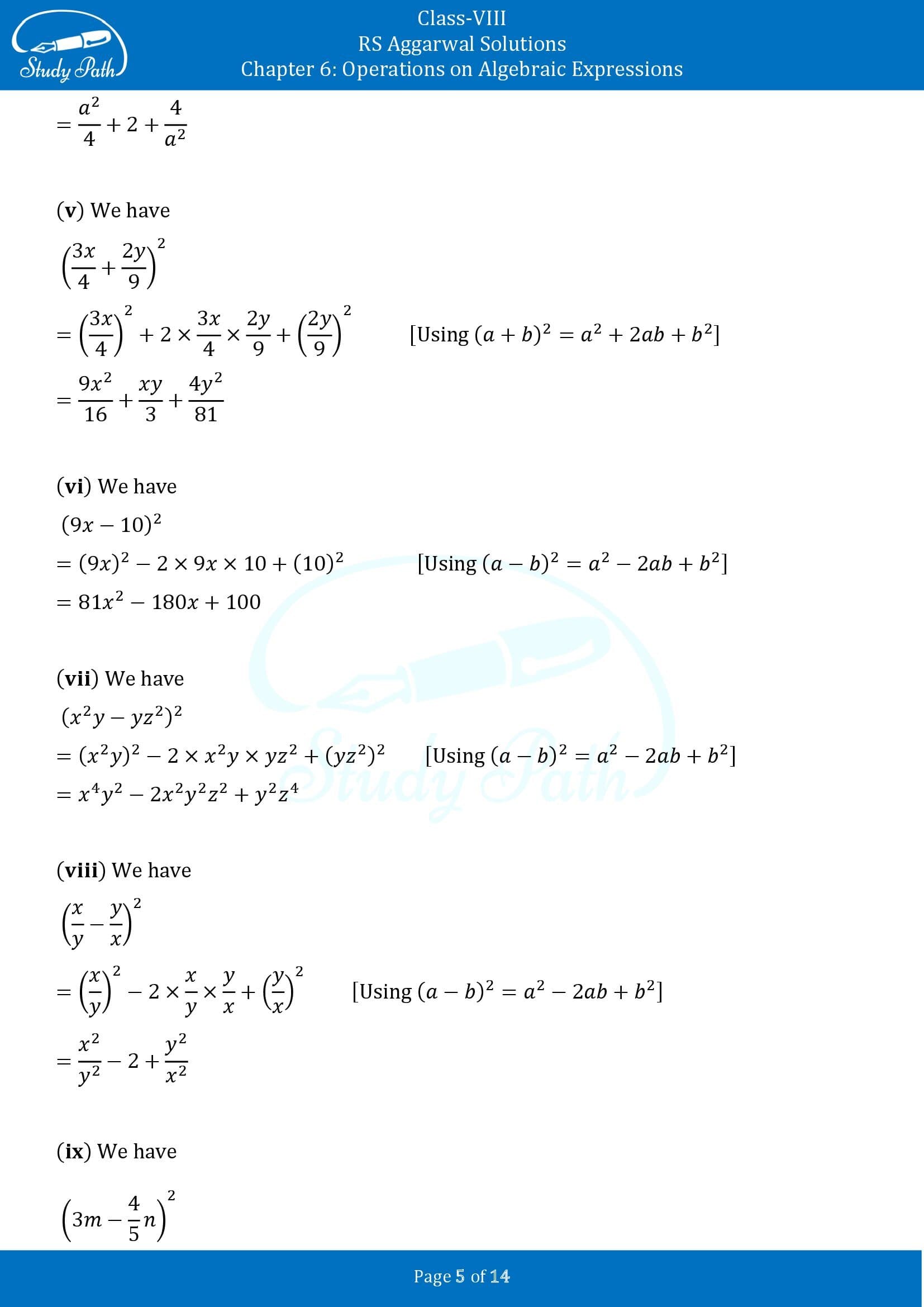 RS Aggarwal Solutions Class 8 Chapter 6 Operations on Algebraic Expressions Exercise 6D 00005