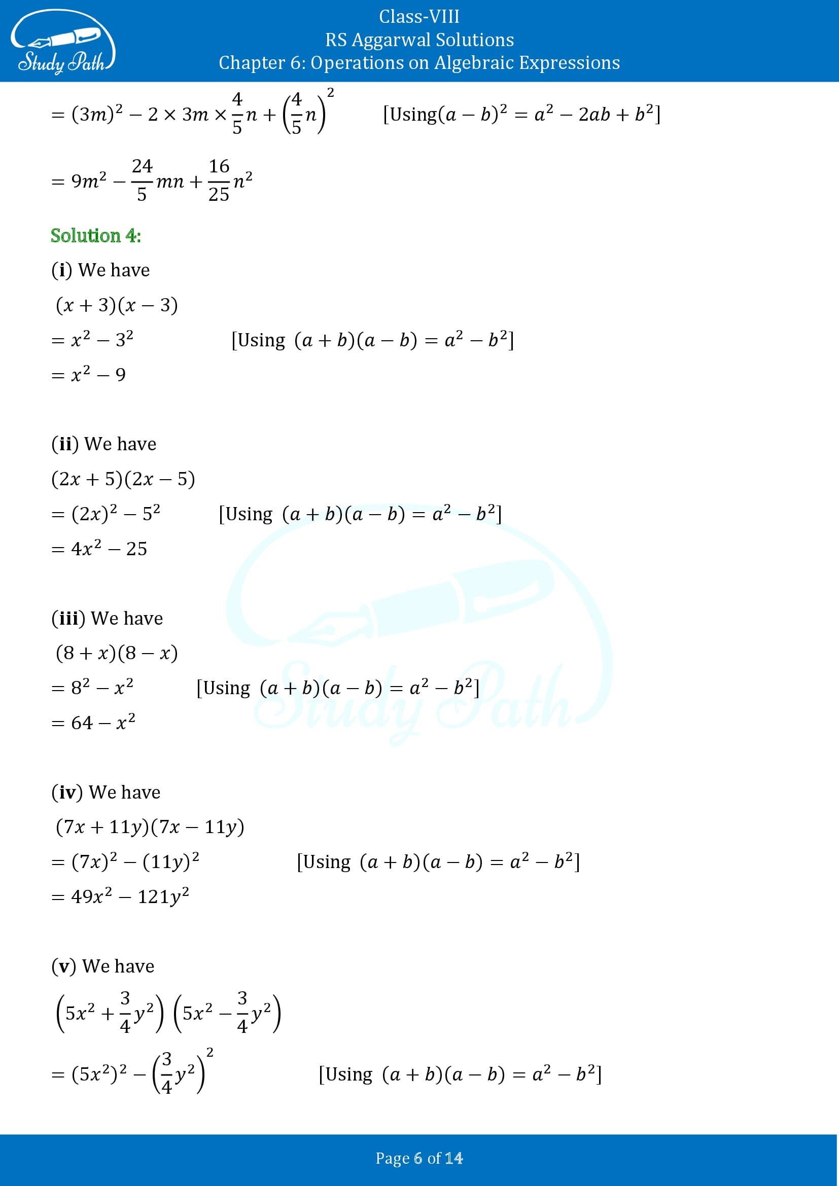 RS Aggarwal Solutions Class 8 Chapter 6 Operations on Algebraic Expressions Exercise 6D 00006