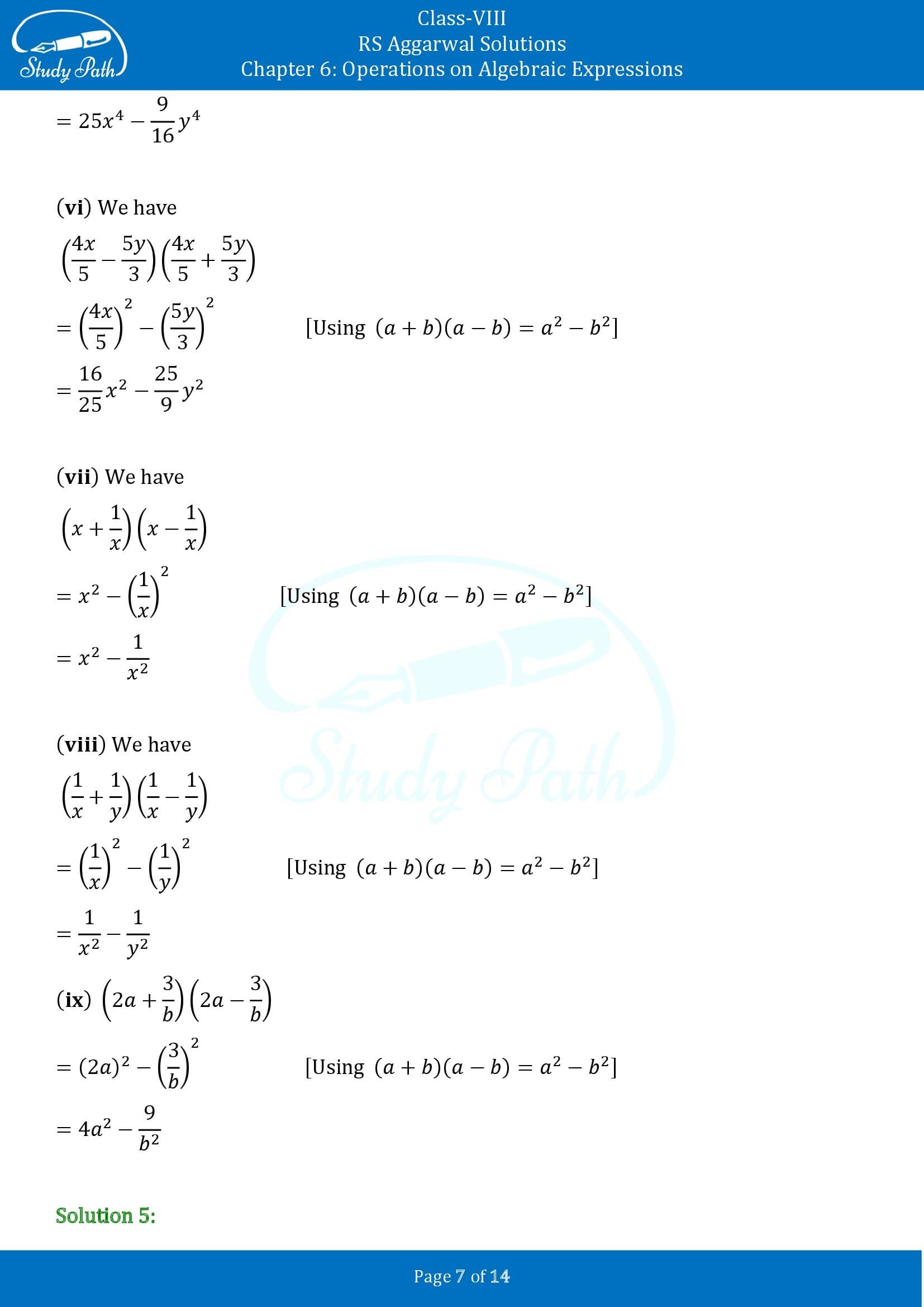 RS Aggarwal Solutions Class 8 Chapter 6 Operations on Algebraic Expressions Exercise 6D 00007