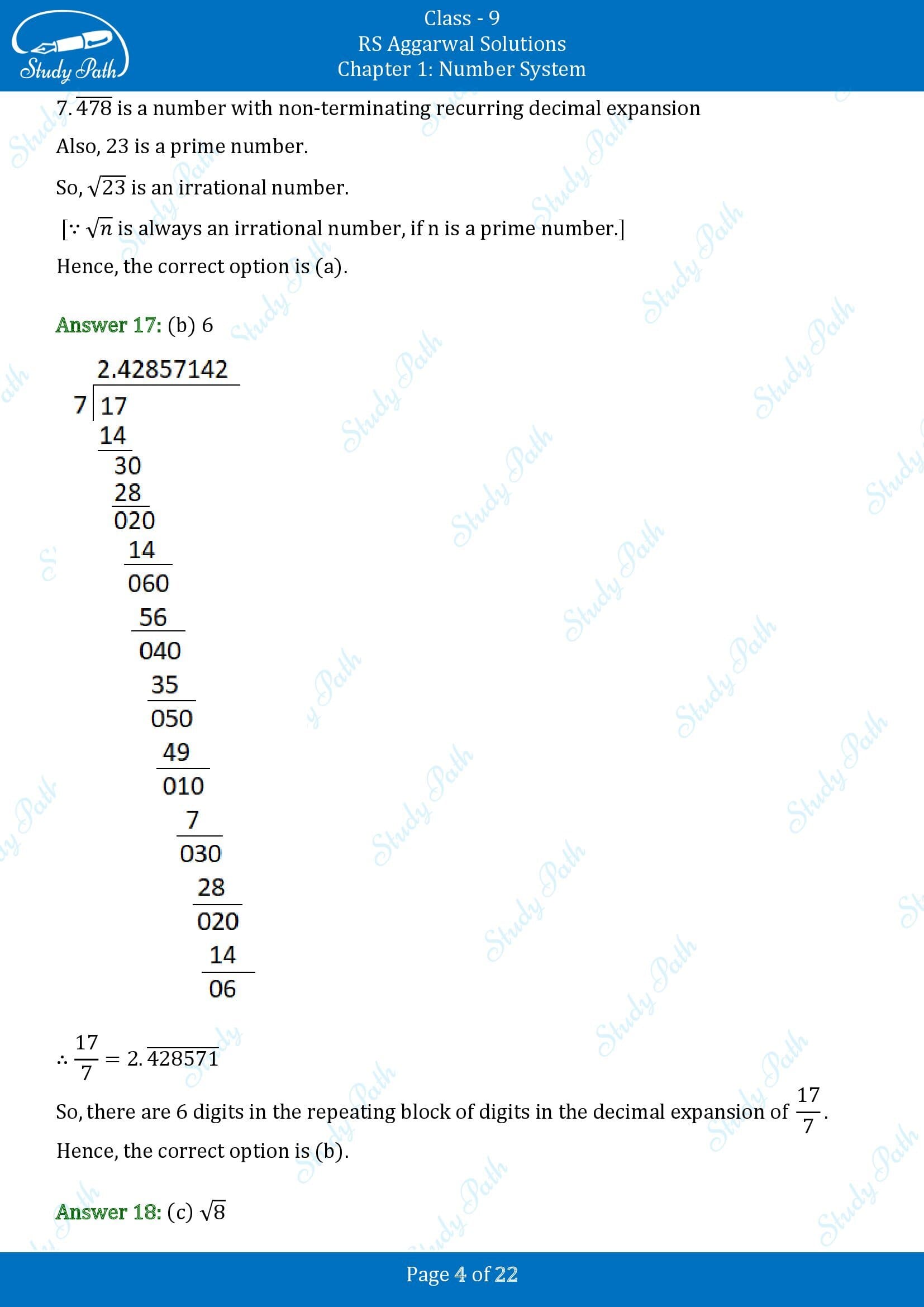 RS Aggarwal Solutions Class 9 Chapter 1 Number System Multiple Choice Questions MCQs 00004