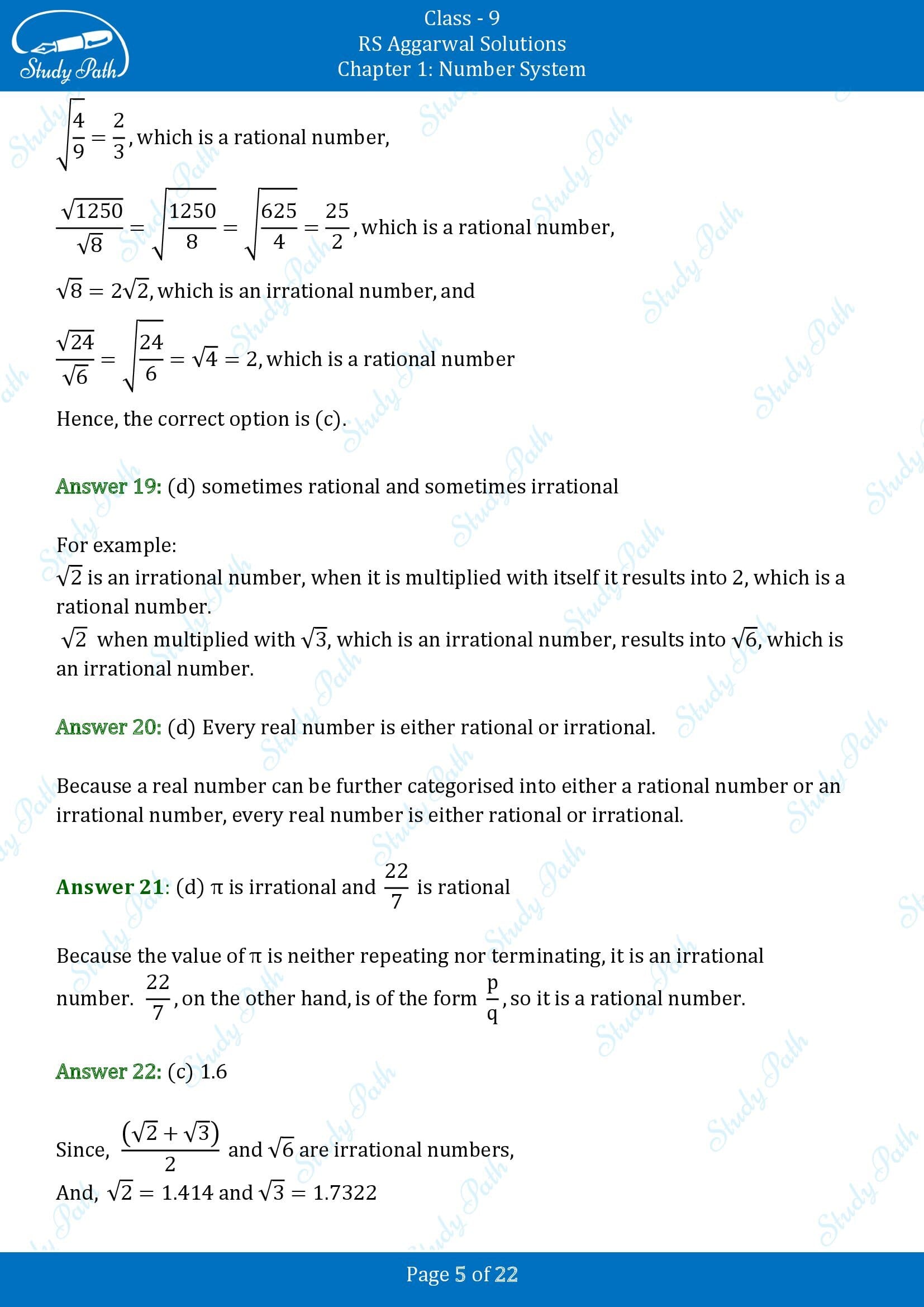 RS Aggarwal Solutions Class 9 Chapter 1 Number System Multiple Choice Questions MCQs 00005