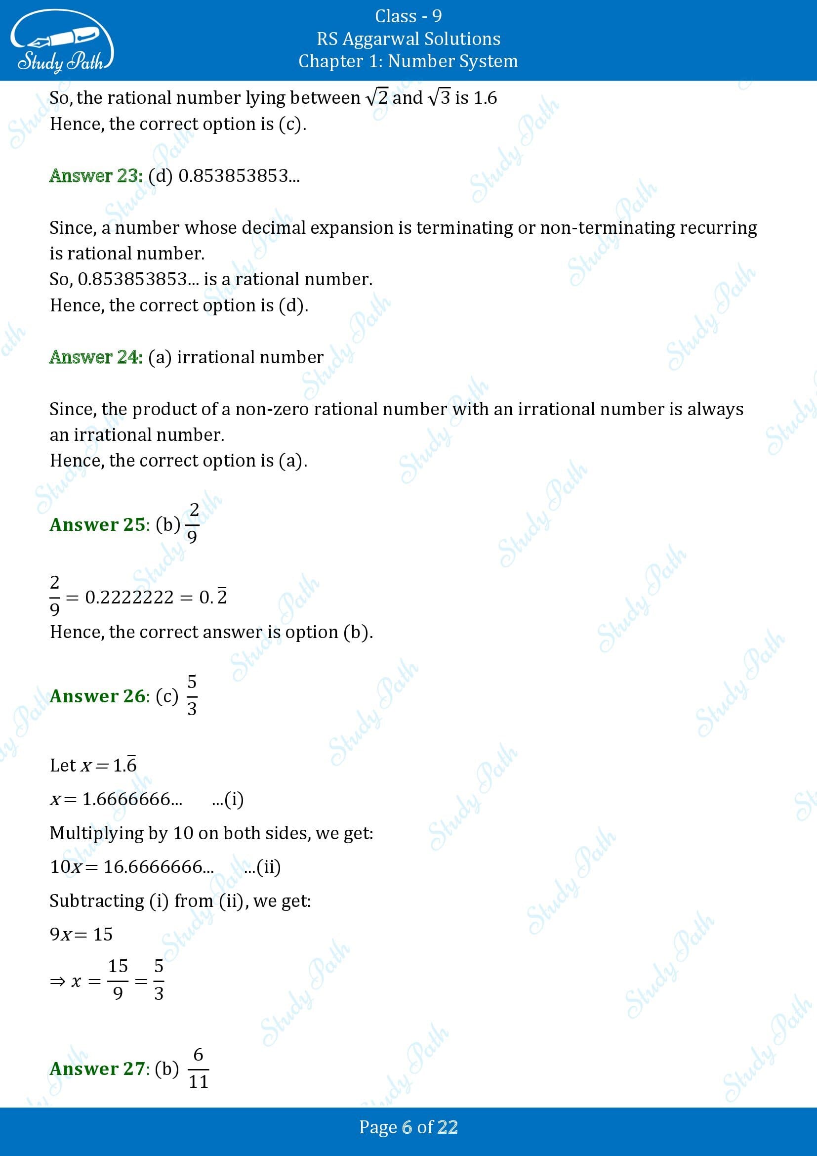 RS Aggarwal Solutions Class 9 Chapter 1 Number System Multiple Choice Questions MCQs 00006