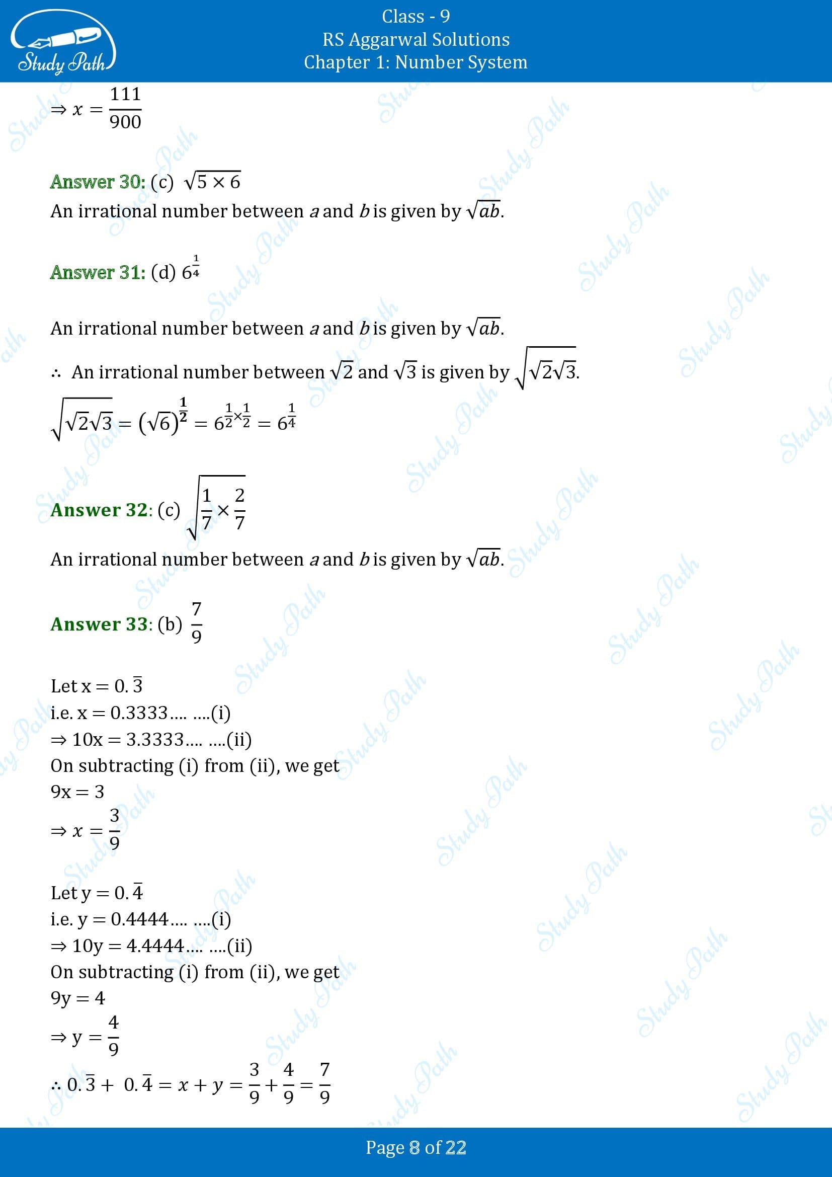 RS Aggarwal Solutions Class 9 Chapter 1 Number System Multiple Choice Questions MCQs 00008