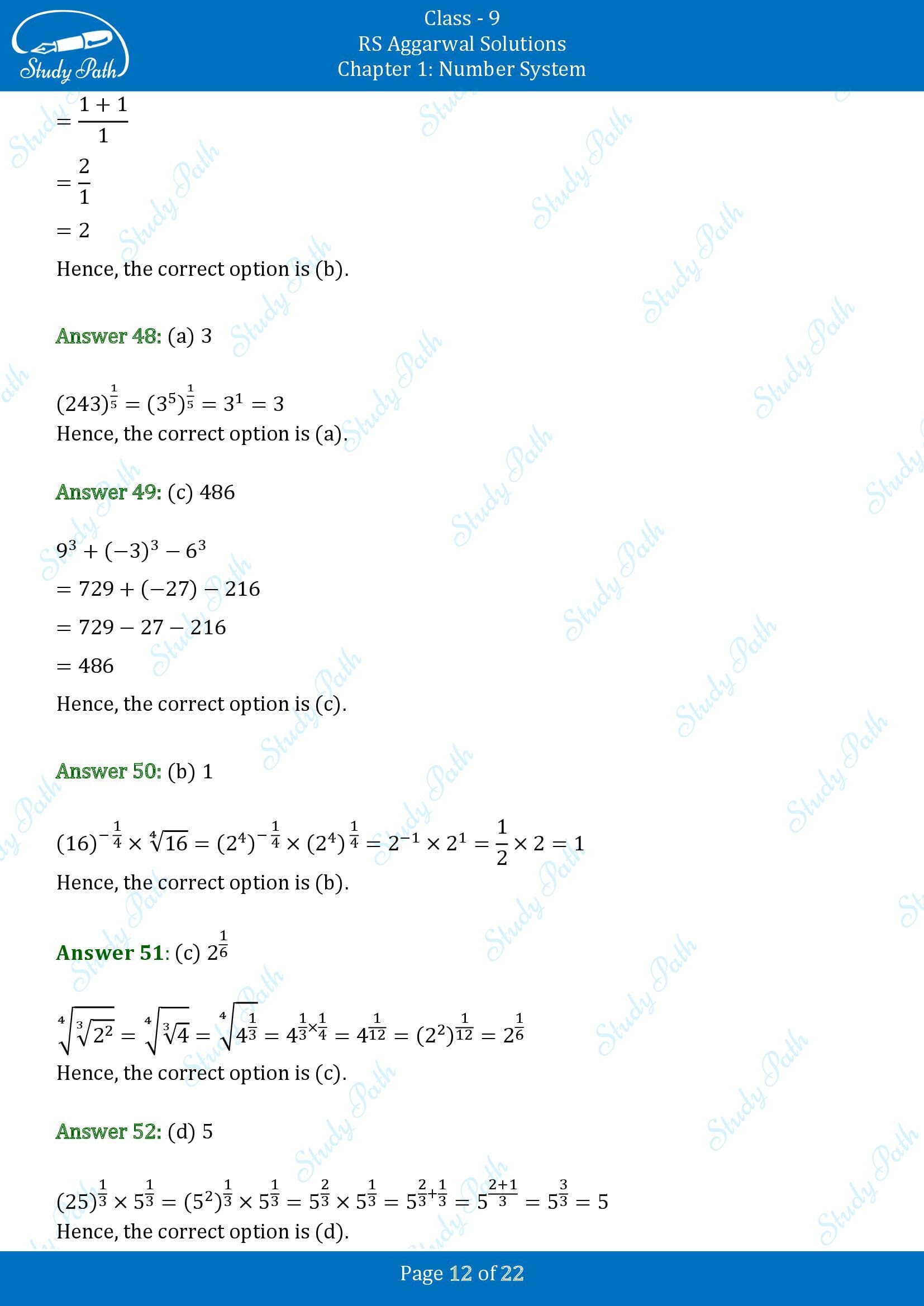 RS Aggarwal Solutions Class 9 Chapter 1 Number System Multiple Choice Questions MCQs 00012