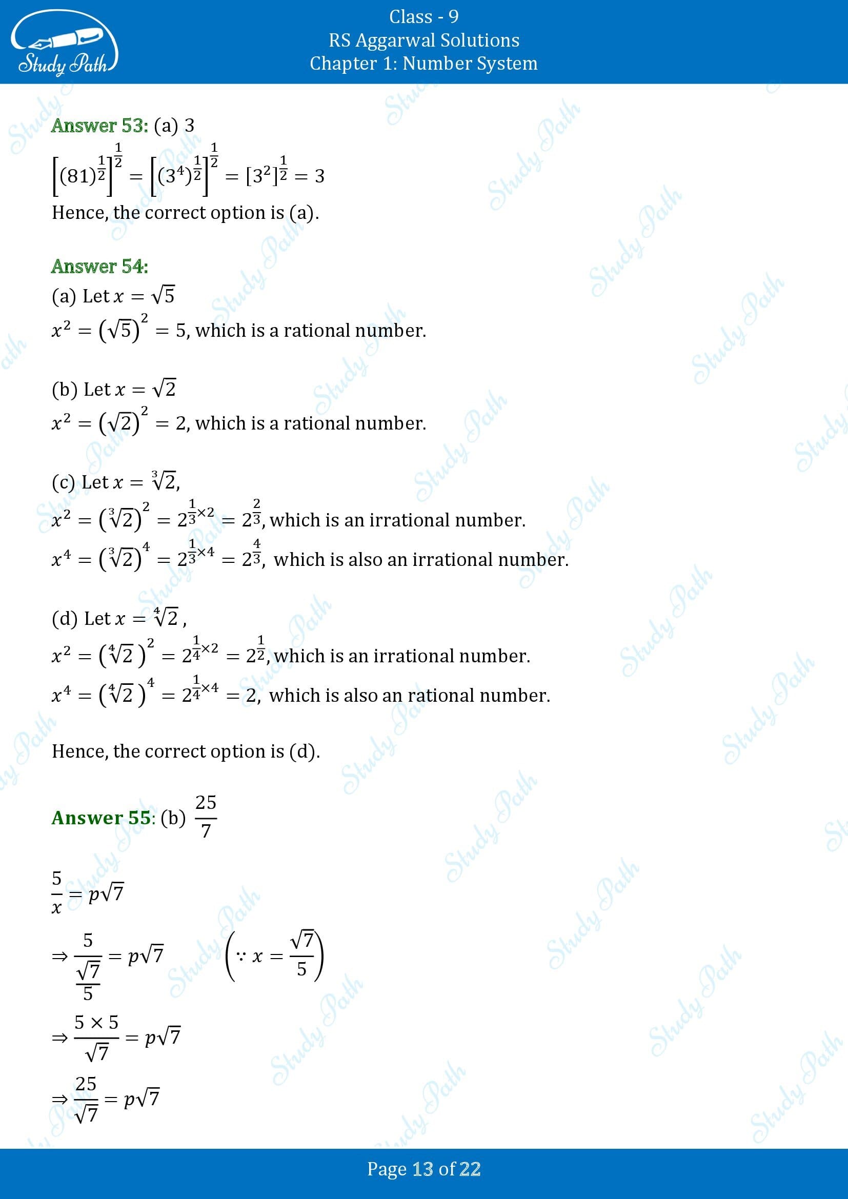 RS Aggarwal Solutions Class 9 Chapter 1 Number System Multiple Choice Questions MCQs 00013