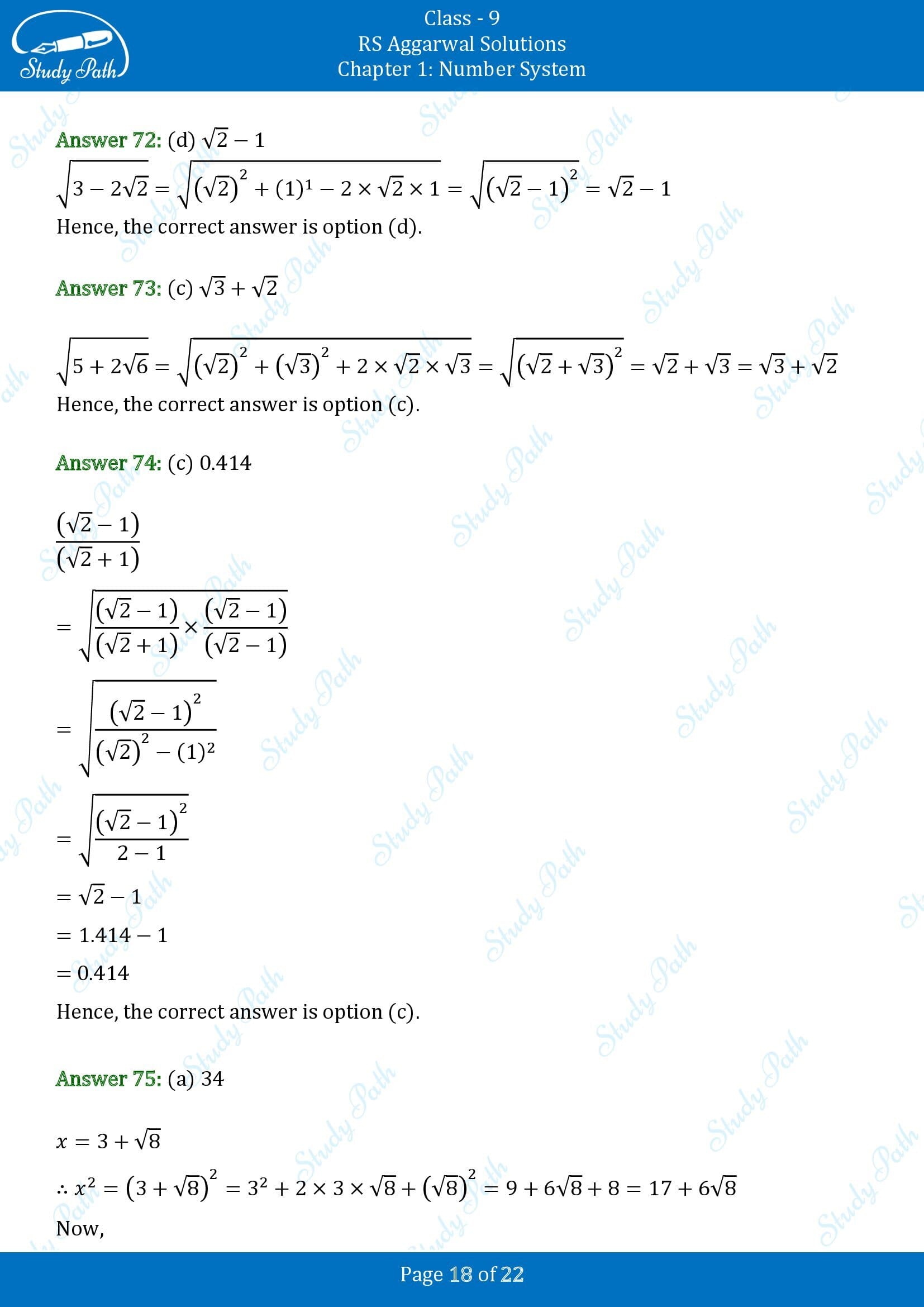 RS Aggarwal Solutions Class 9 Chapter 1 Number System Multiple Choice Questions MCQs 00018