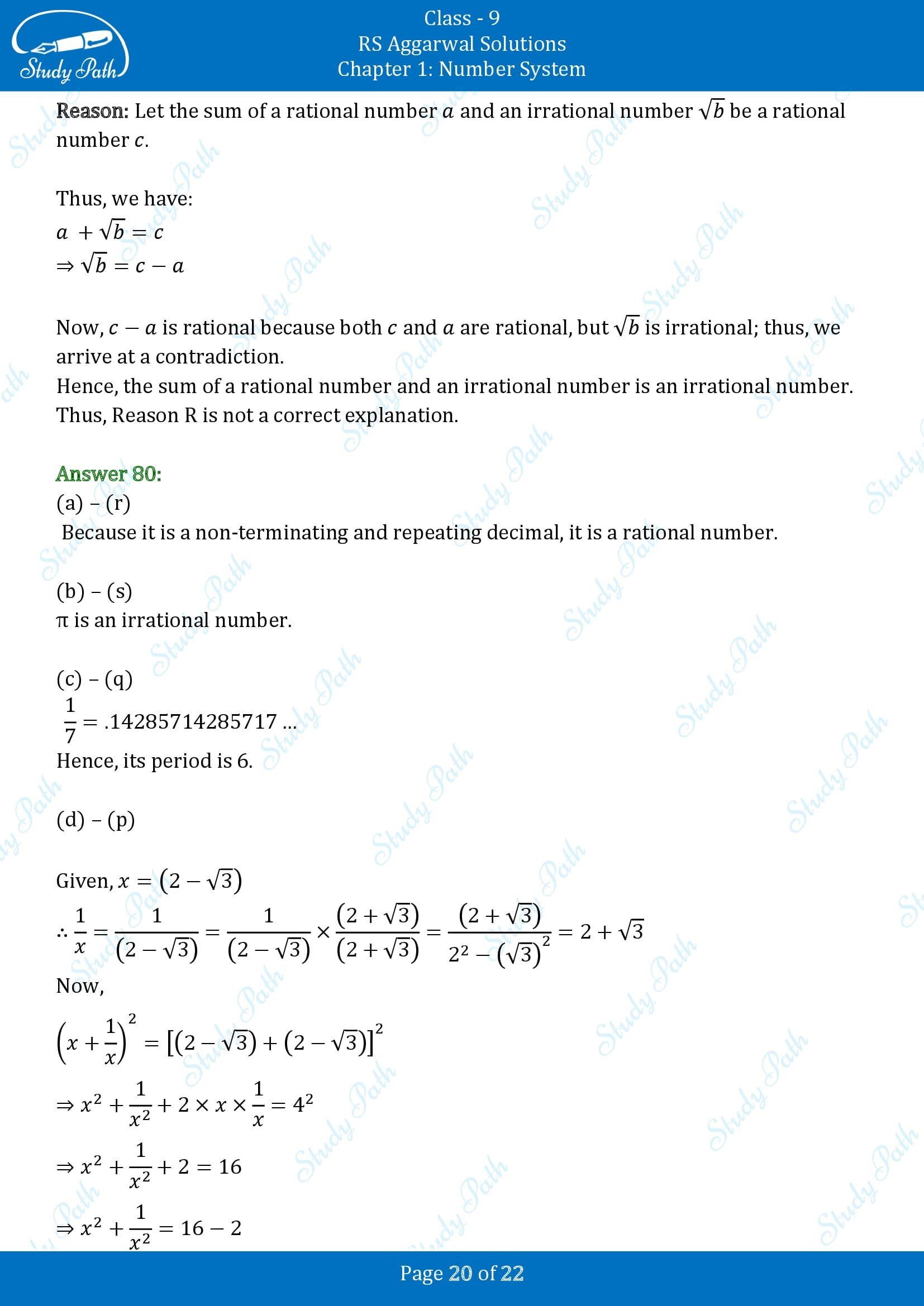 RS Aggarwal Solutions Class 9 Chapter 1 Number System Multiple Choice Questions MCQs 00020