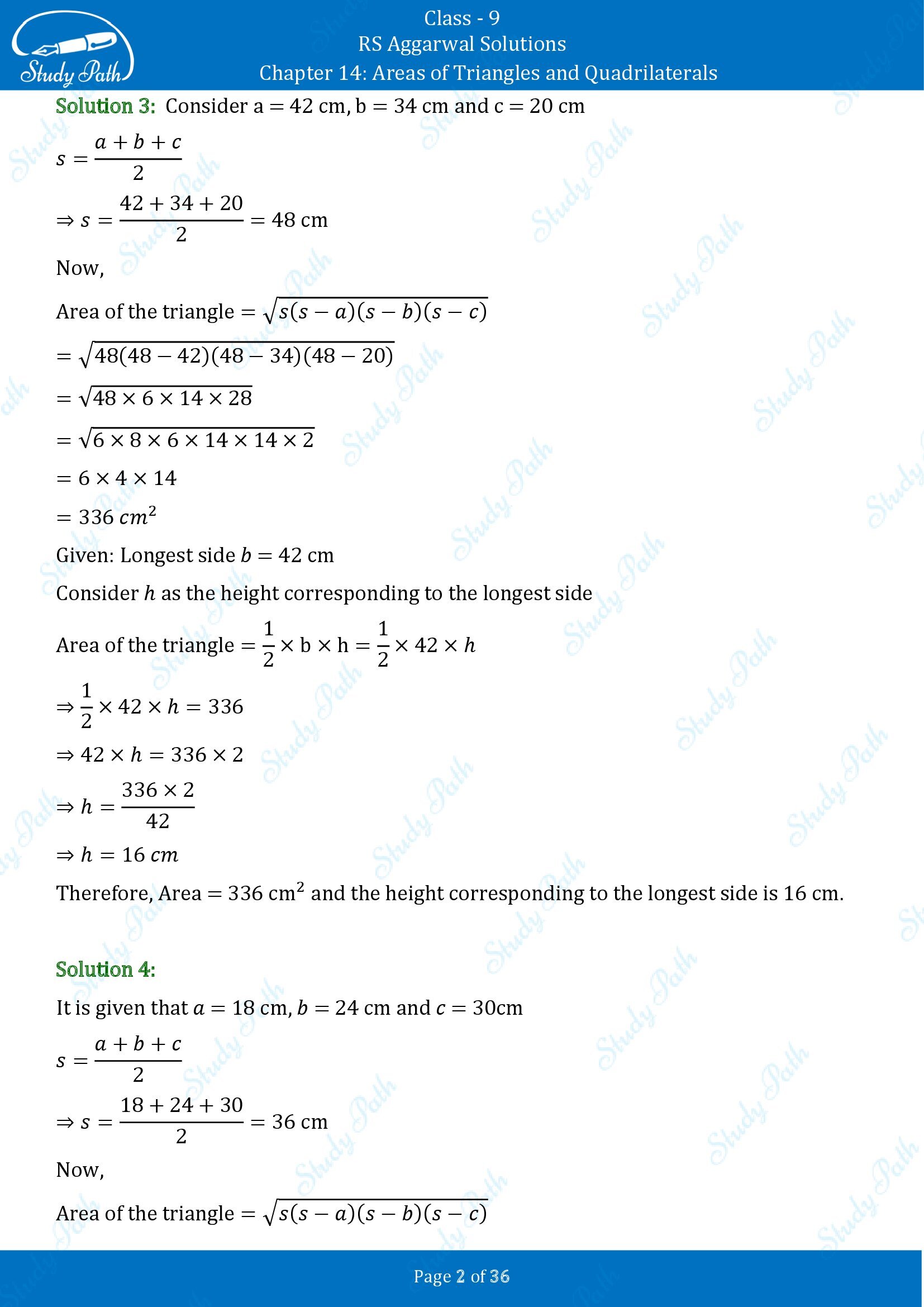 RS Aggarwal Solutions Class 9 Chapter 14 Areas of Triangles and Quadrilaterals Exercise 14 00002