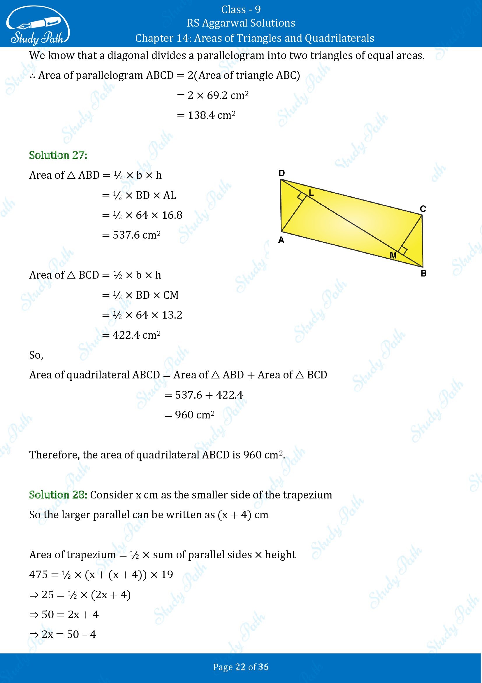 RS Aggarwal Solutions Class 9 Chapter 14 Areas of Triangles and Quadrilaterals Exercise 14 00022