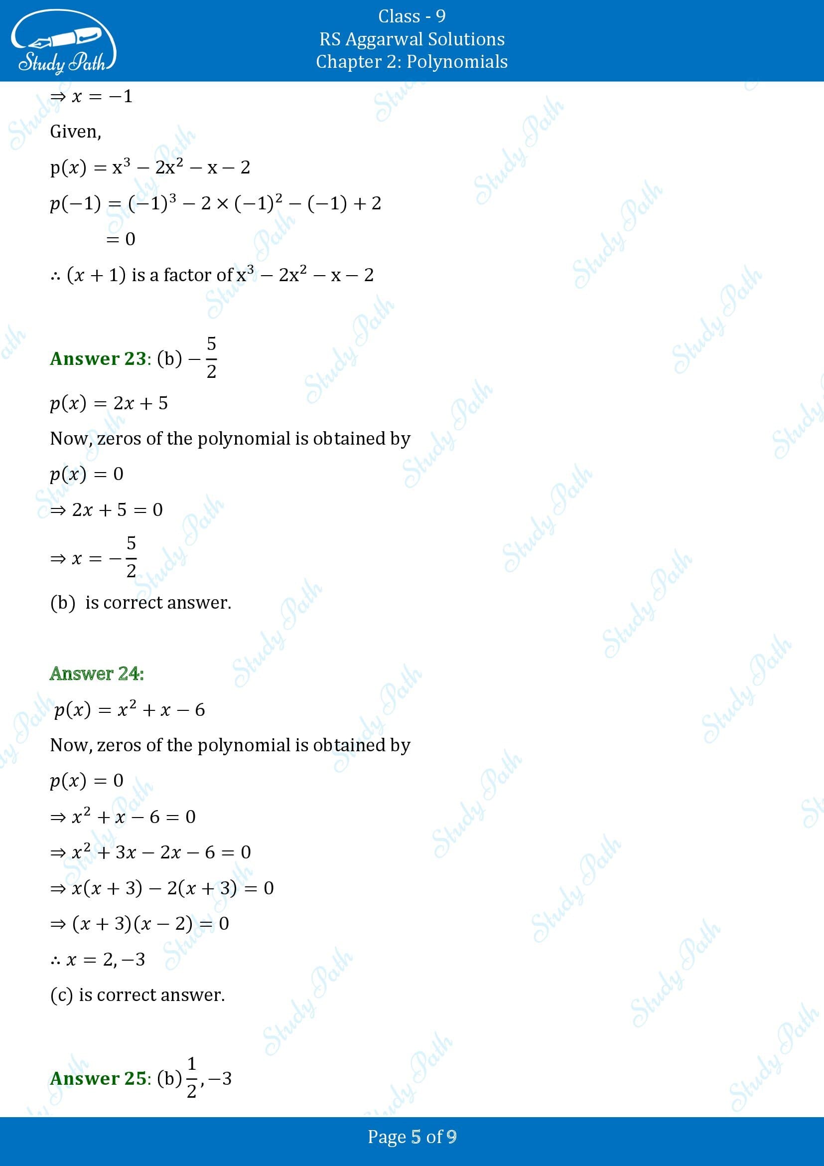 RS Aggarwal Solutions Class 9 Chapter 2 Polynomials Multiple Choice Questions MCQs 00005