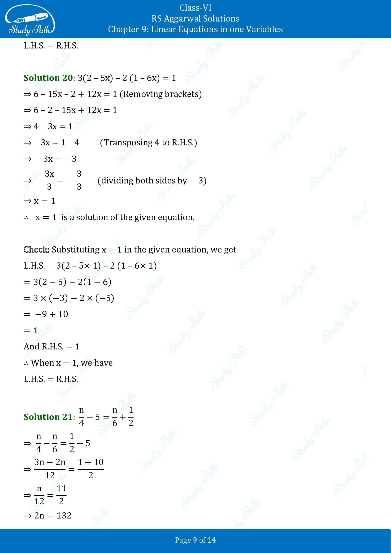 RS Aggarwal Solutions Class 6 Chapter 9 Linear Equations in One Variable Exercise 9B 00009