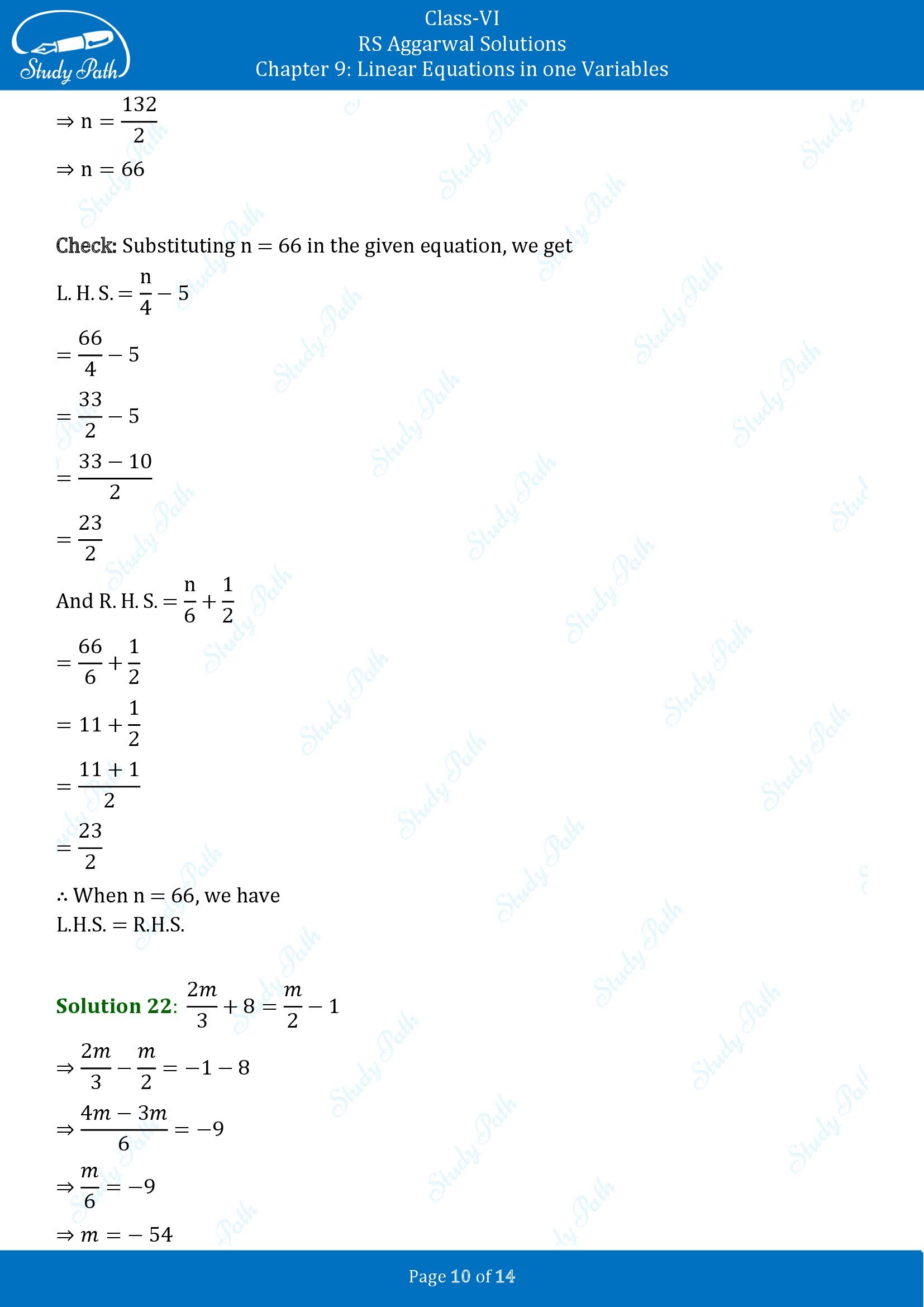 RS Aggarwal Solutions Class 6 Chapter 9 Linear Equations in One Variable Exercise 9B 00010