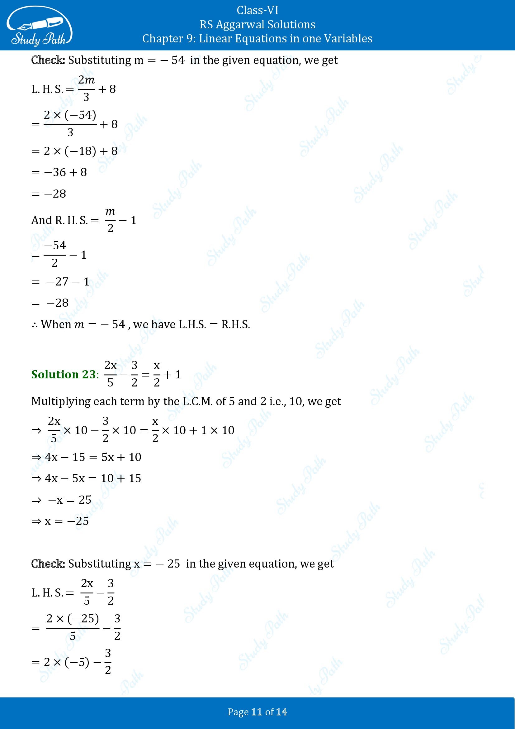 RS Aggarwal Solutions Class 6 Chapter 9 Linear Equations in One Variable Exercise 9B 00011