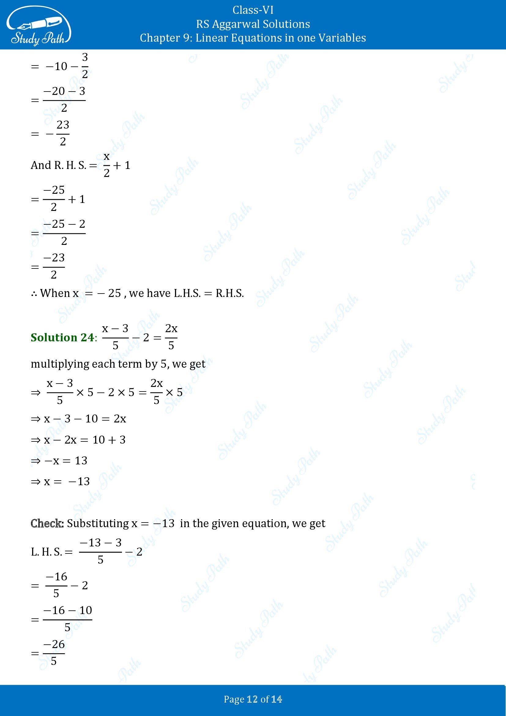 RS Aggarwal Solutions Class 6 Chapter 9 Linear Equations in One Variable Exercise 9B 00012