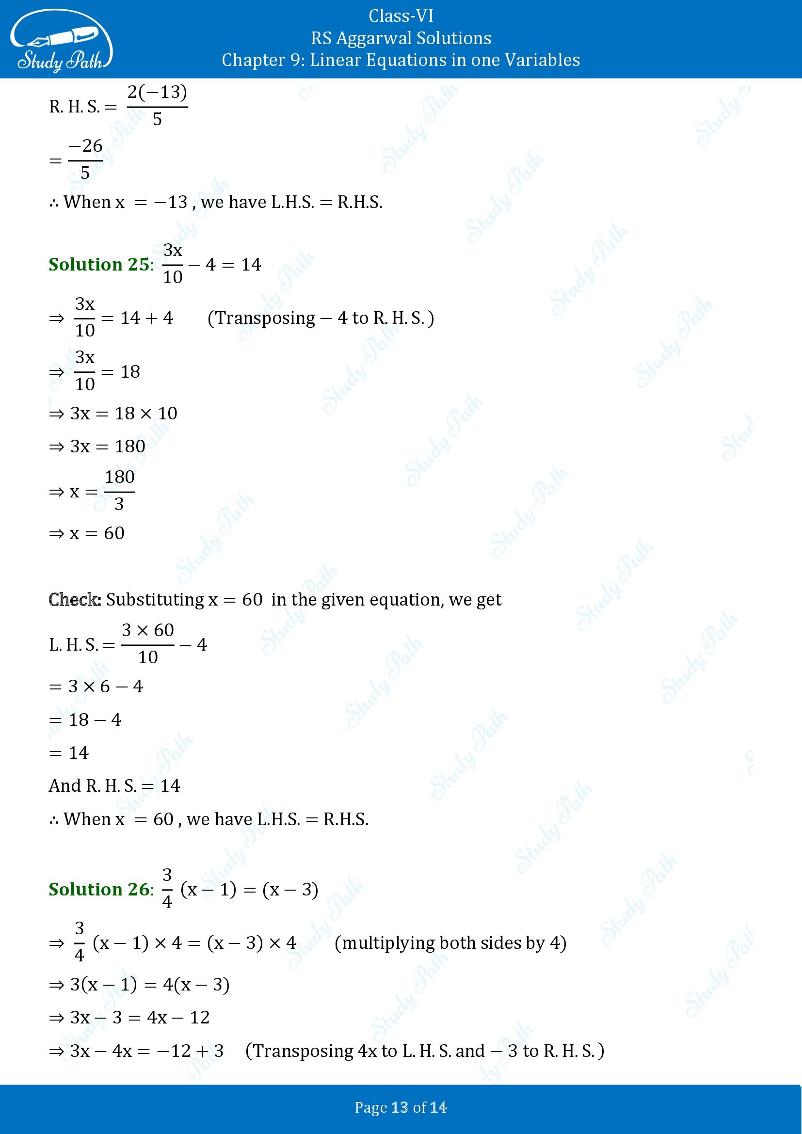 RS Aggarwal Solutions Class 6 Chapter 9 Linear Equations in One Variable Exercise 9B 00013