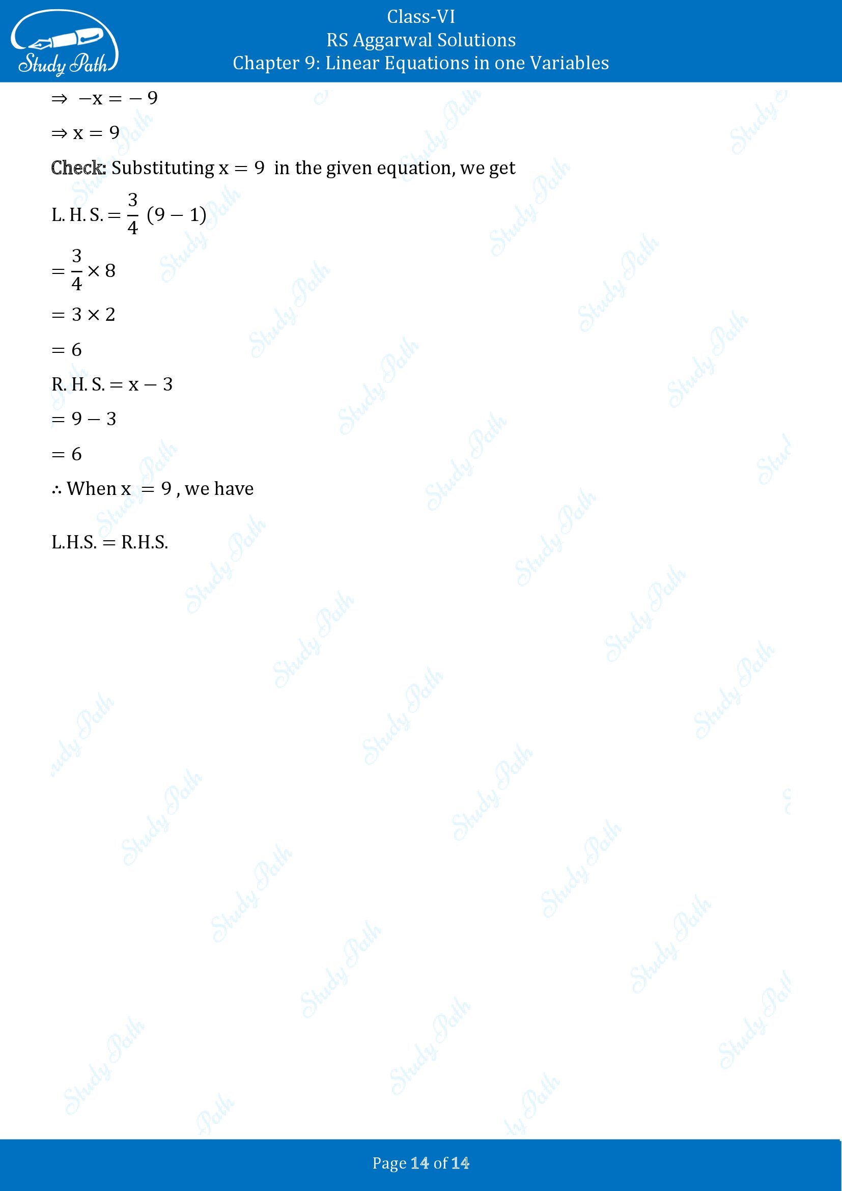 RS Aggarwal Solutions Class 6 Chapter 9 Linear Equations in One Variable Exercise 9B 00014