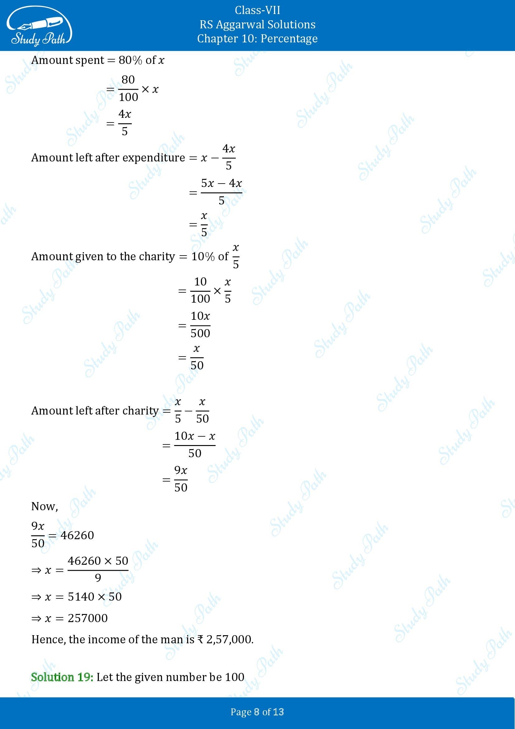 RS Aggarwal Solutions Class 7 Chapter 10 Percentage Exercise 10B 00008