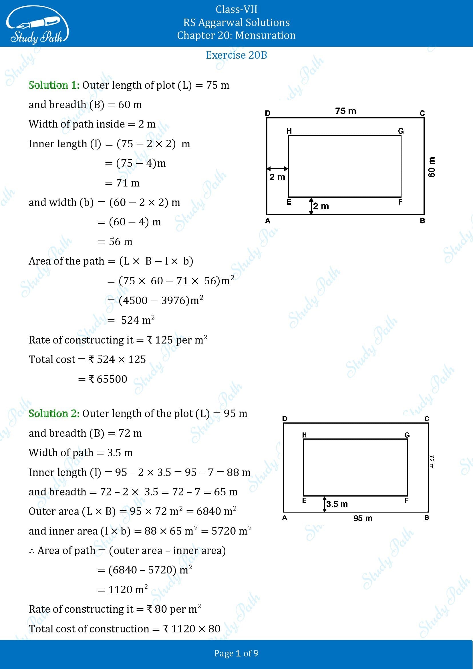 RS Aggarwal Solutions Class 7 Chapter 20 Mensuration Exercise 20B 00001